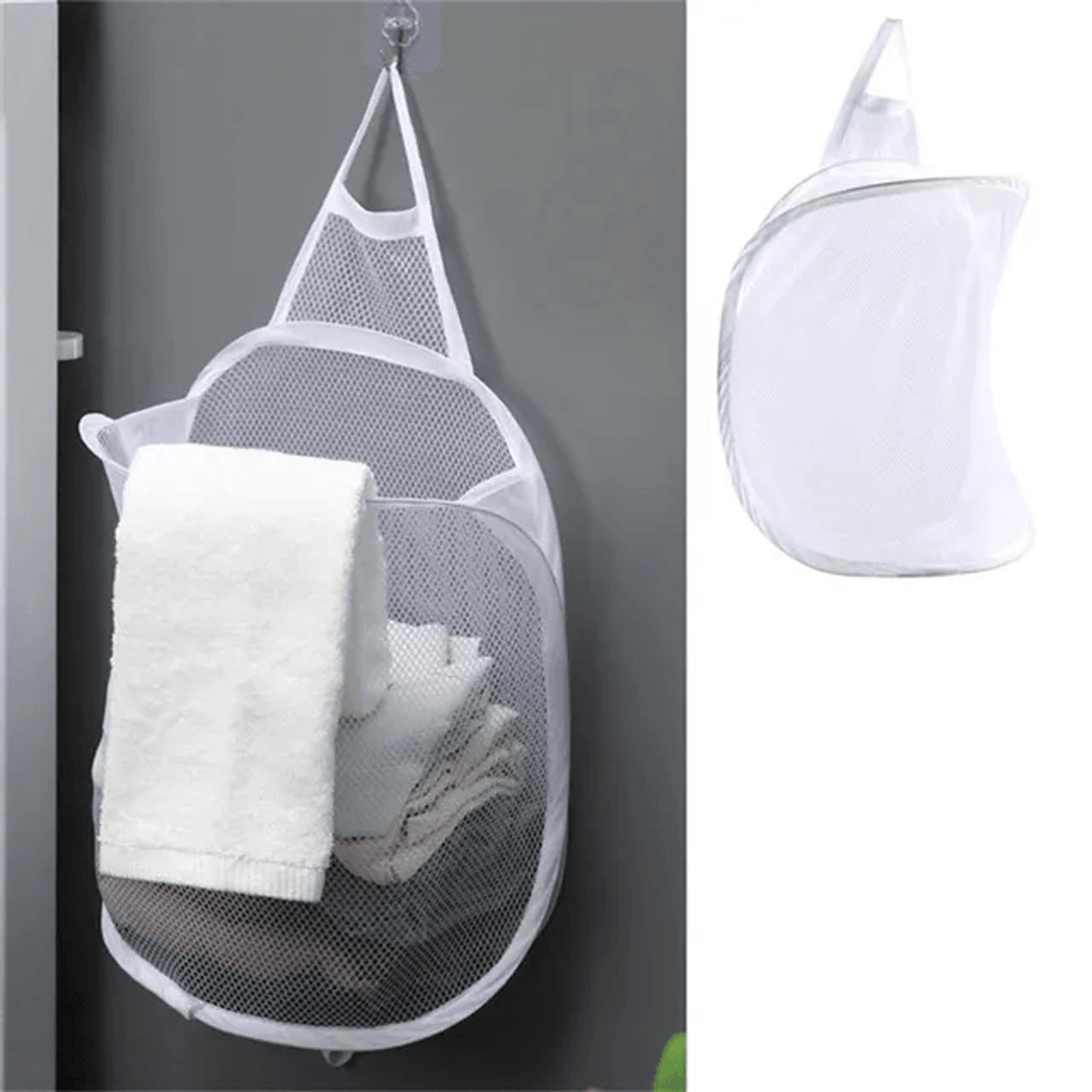 large hanging laundry basket foldable polyester mesh organizer with multi pockets