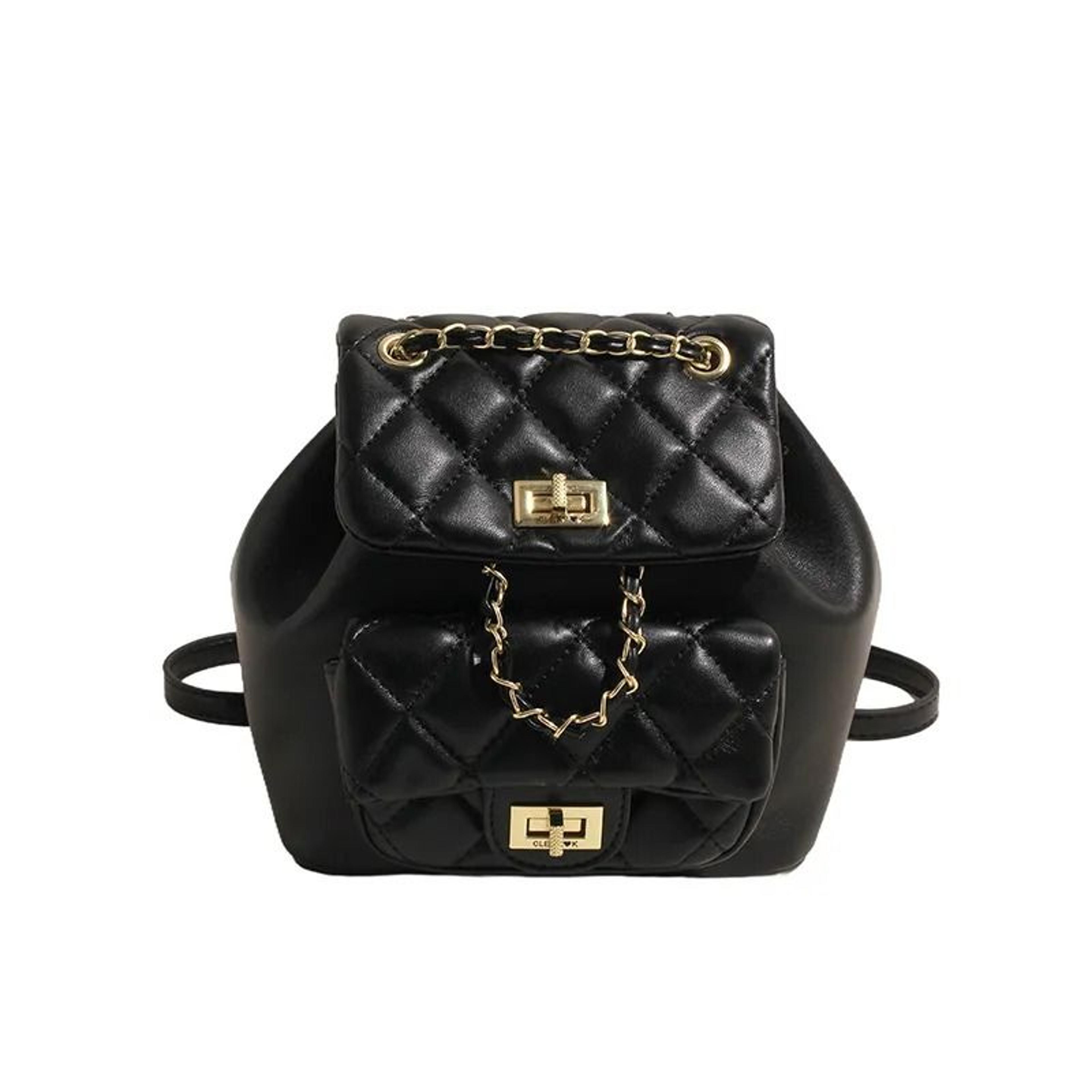 women diamond pattern backpack with hasp closure and soft polyester pu design