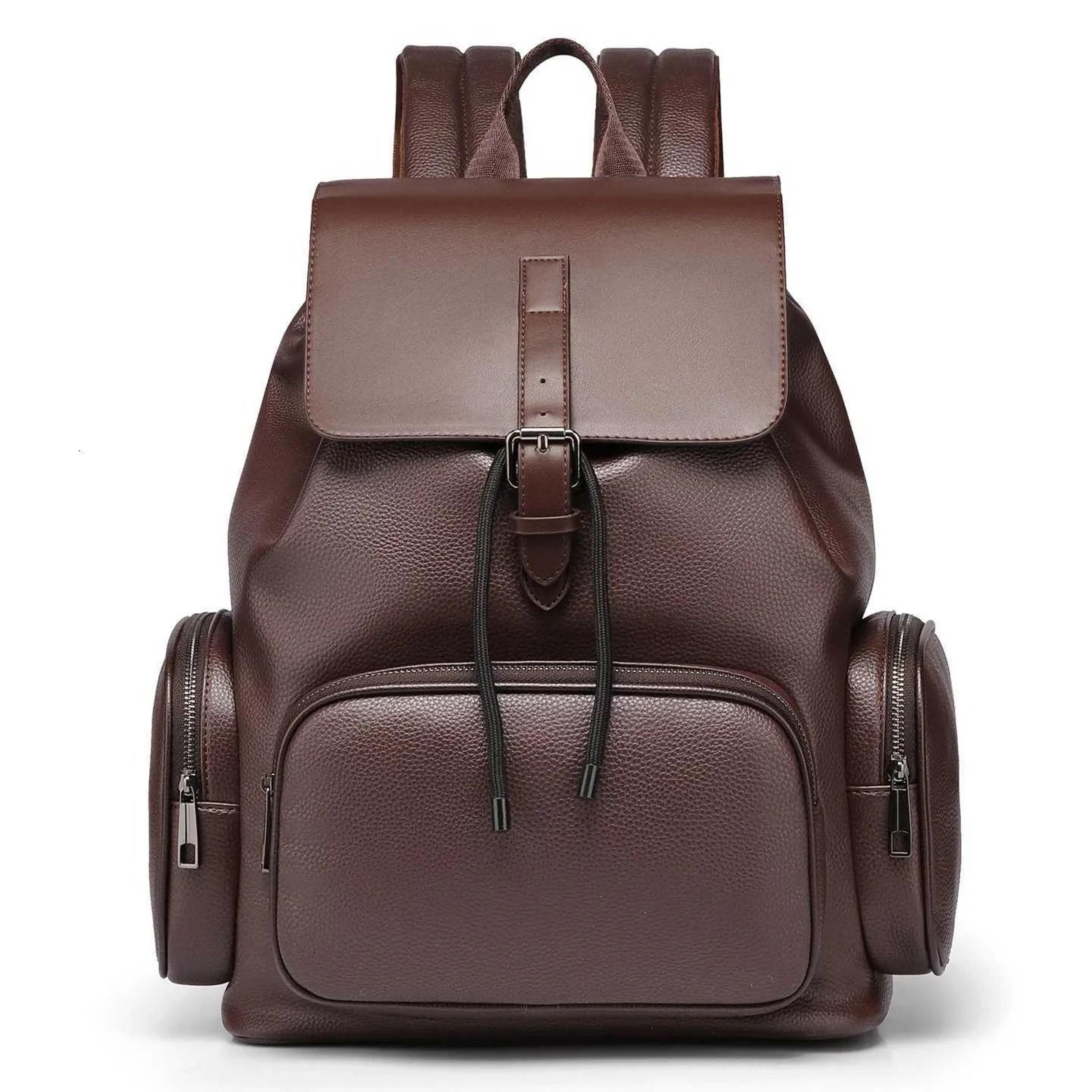 men leather waterproof laptop backpack large capacity travel schoolbag