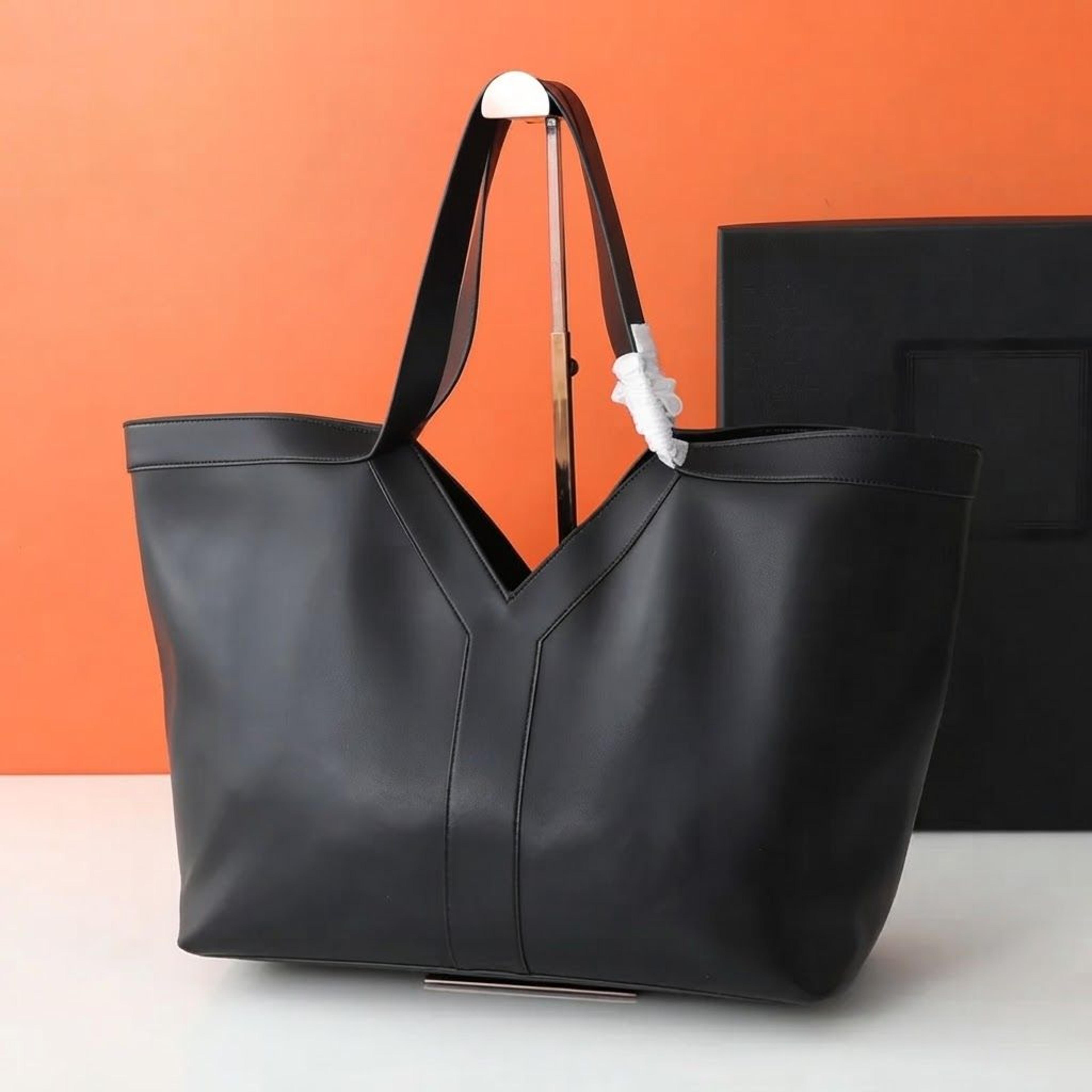 leather tote bag large shoulder handbag with reinforced straps and letter artwork