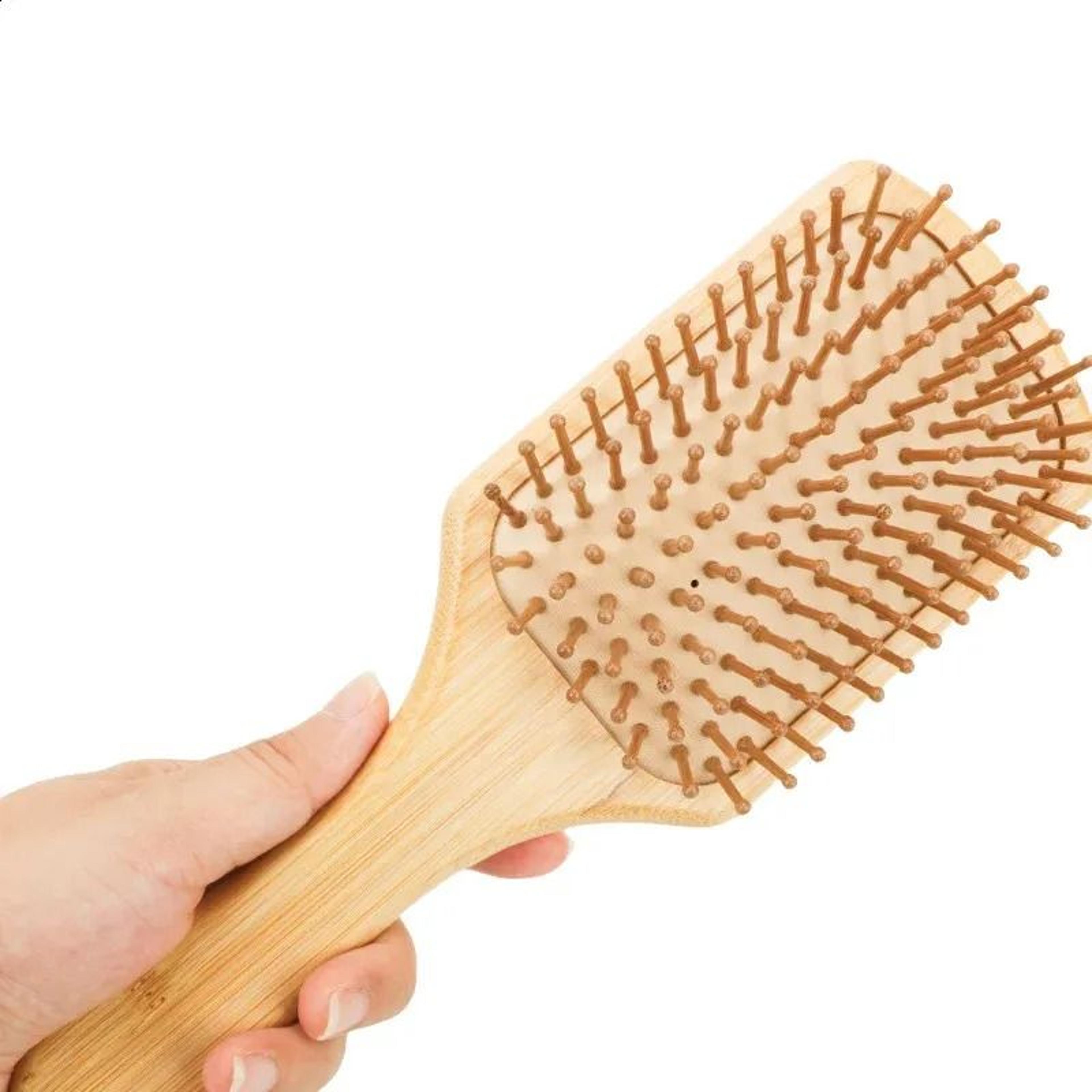 natural bamboo wide-tooth paddle comb for detangling and scalp massage