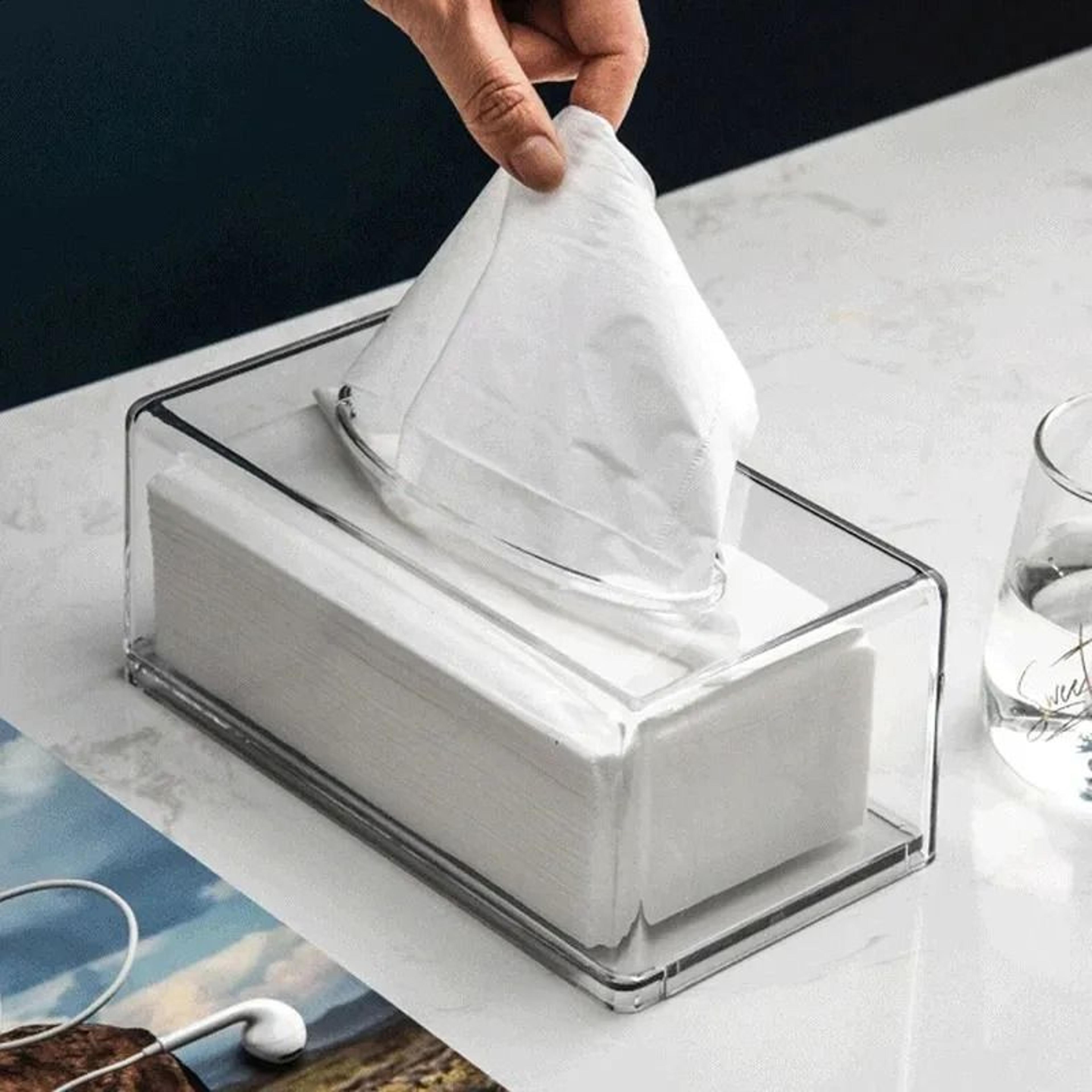 clear acrylic tissue box holder with slide-off lid for home office and car