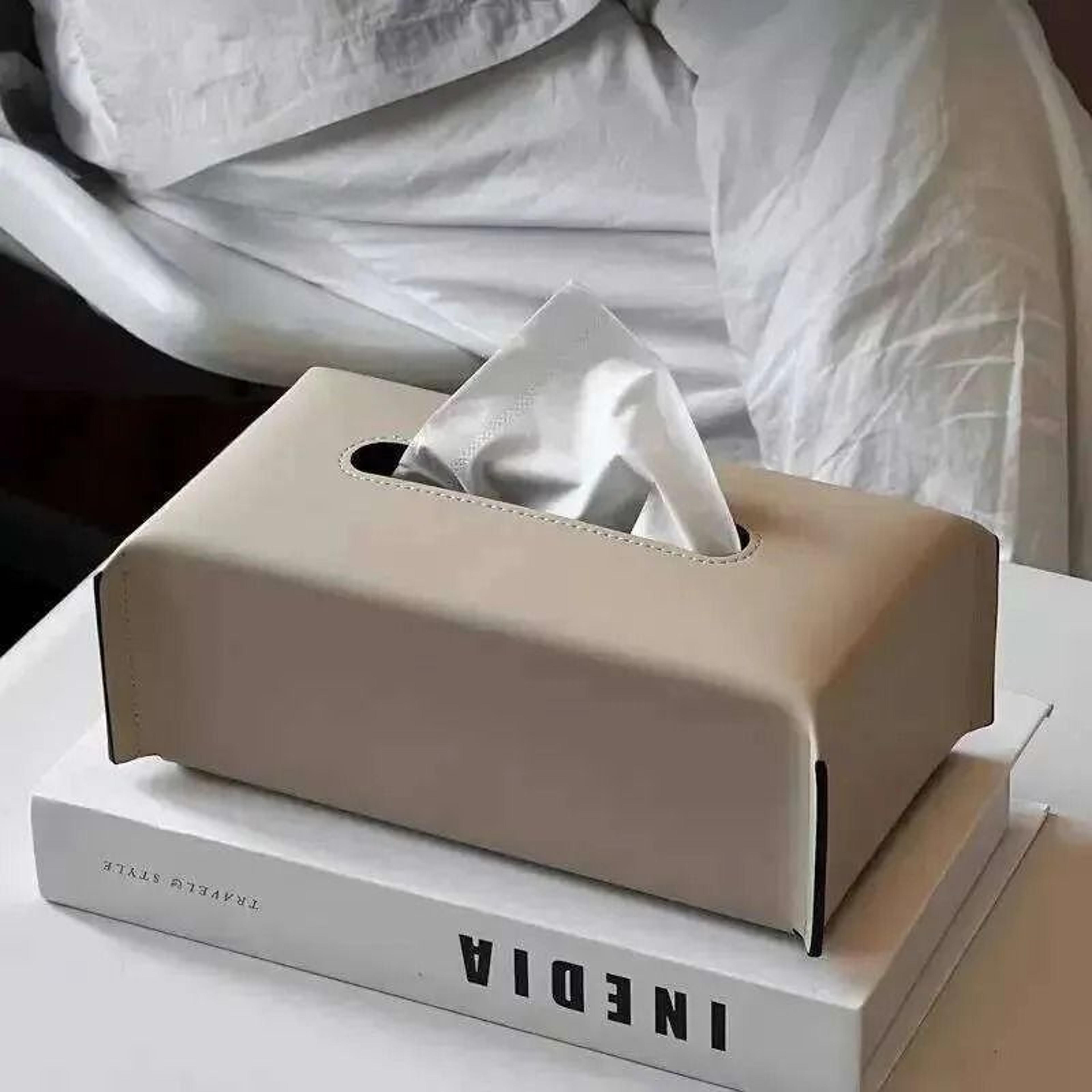 woven leather tissue box cover for car desktop and tabletop