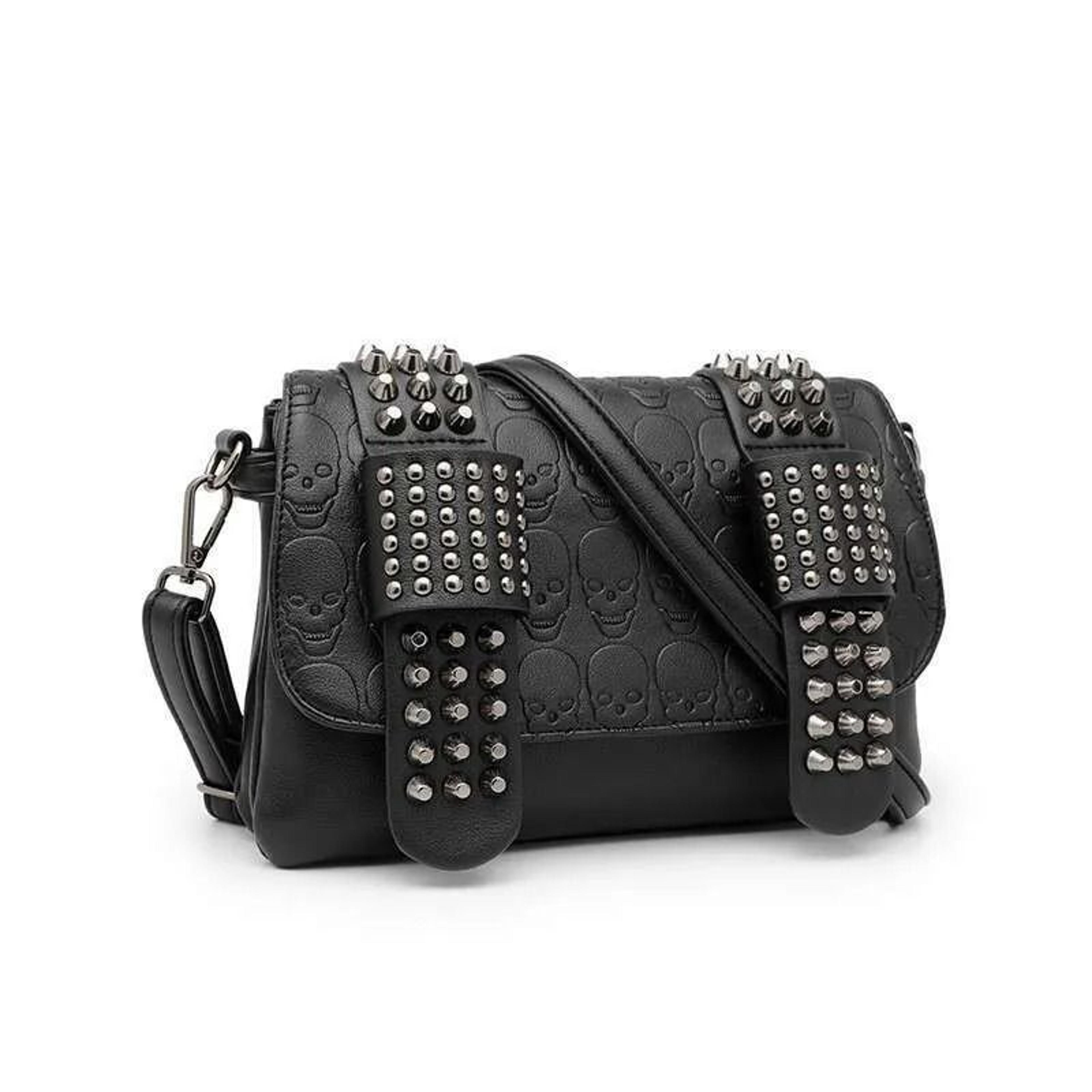 skull embossed pu crossbody bag with adjustable detachable strap