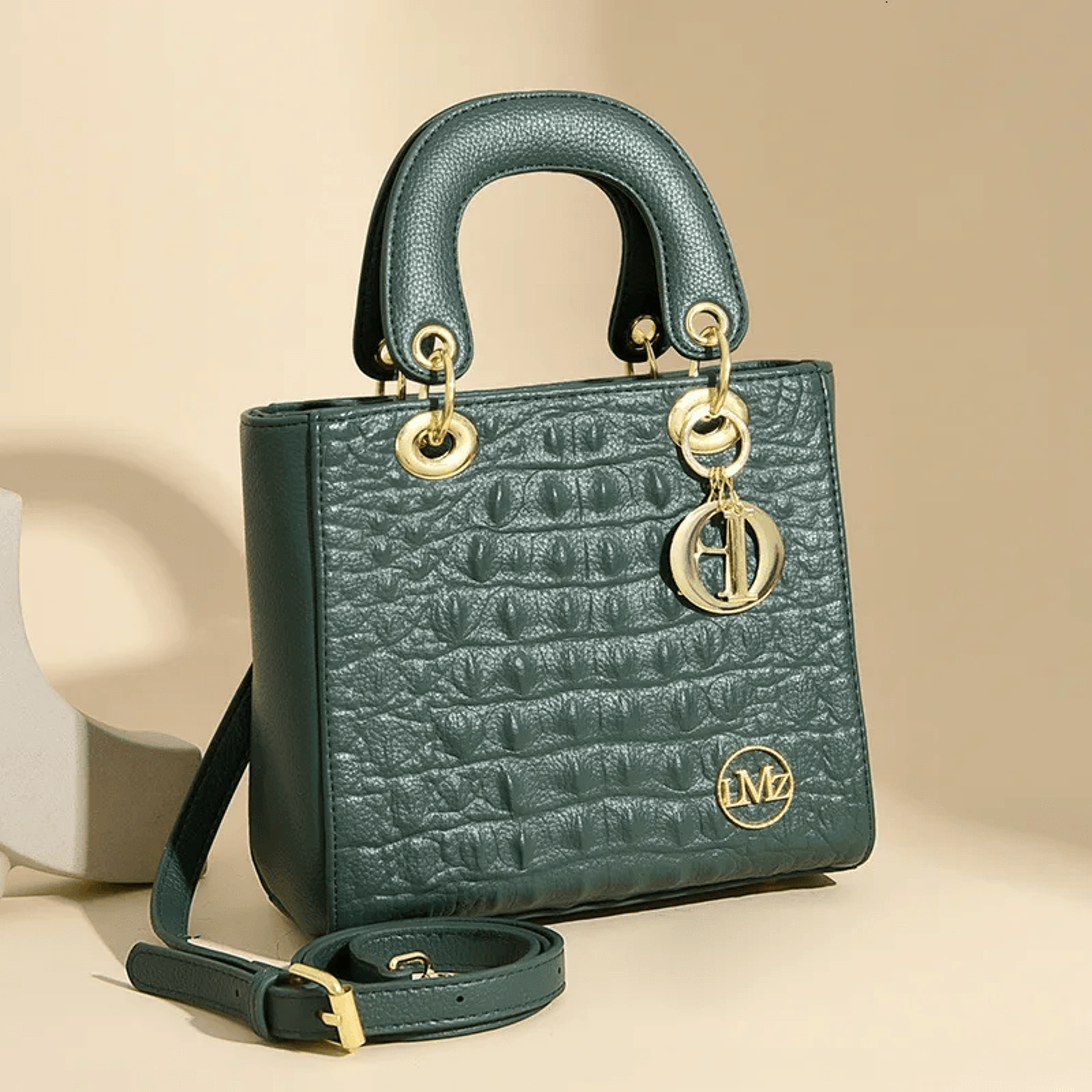 crocodile pattern flap crossbody bag with retro structured design