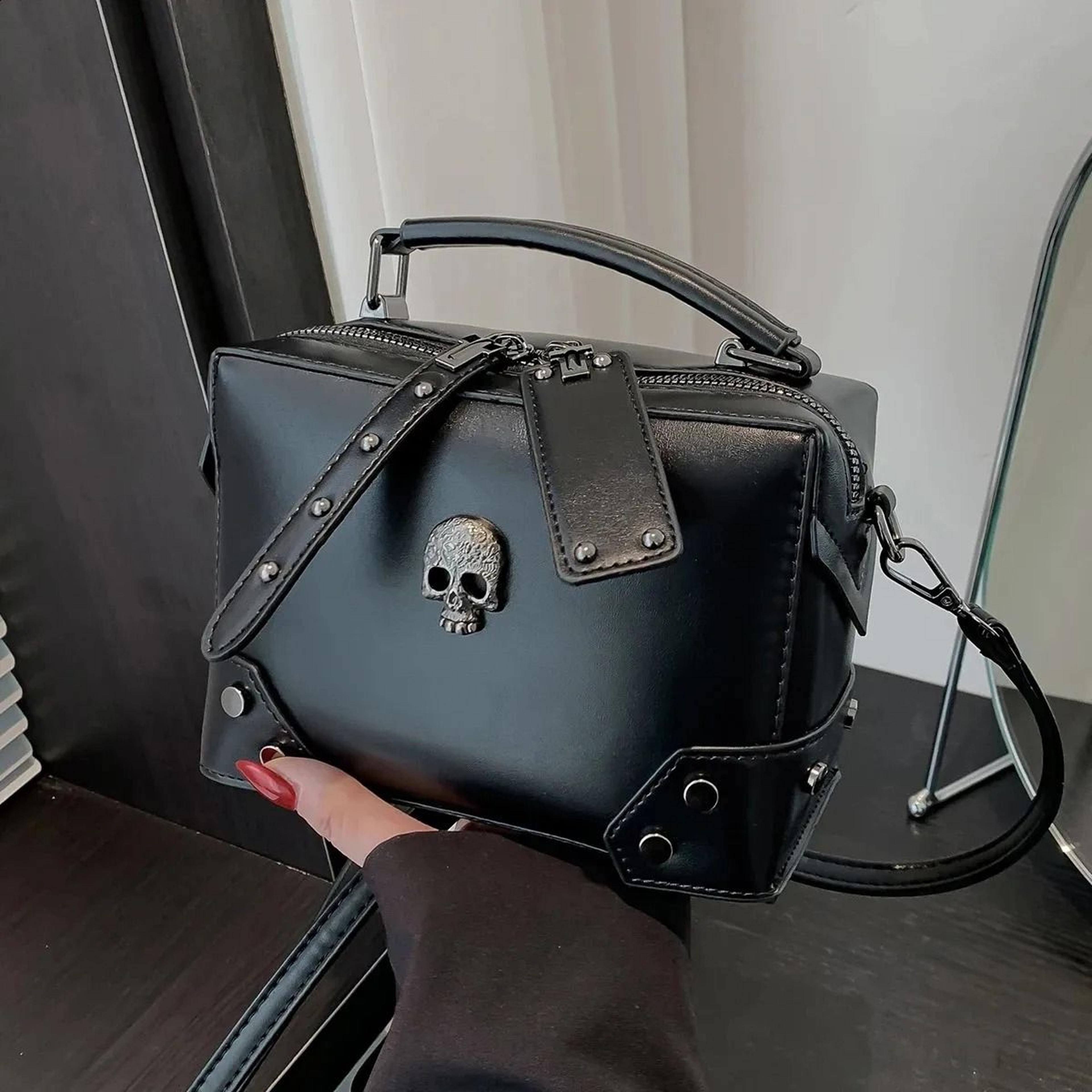 motorcycle style skull crossbody handbag with punk design