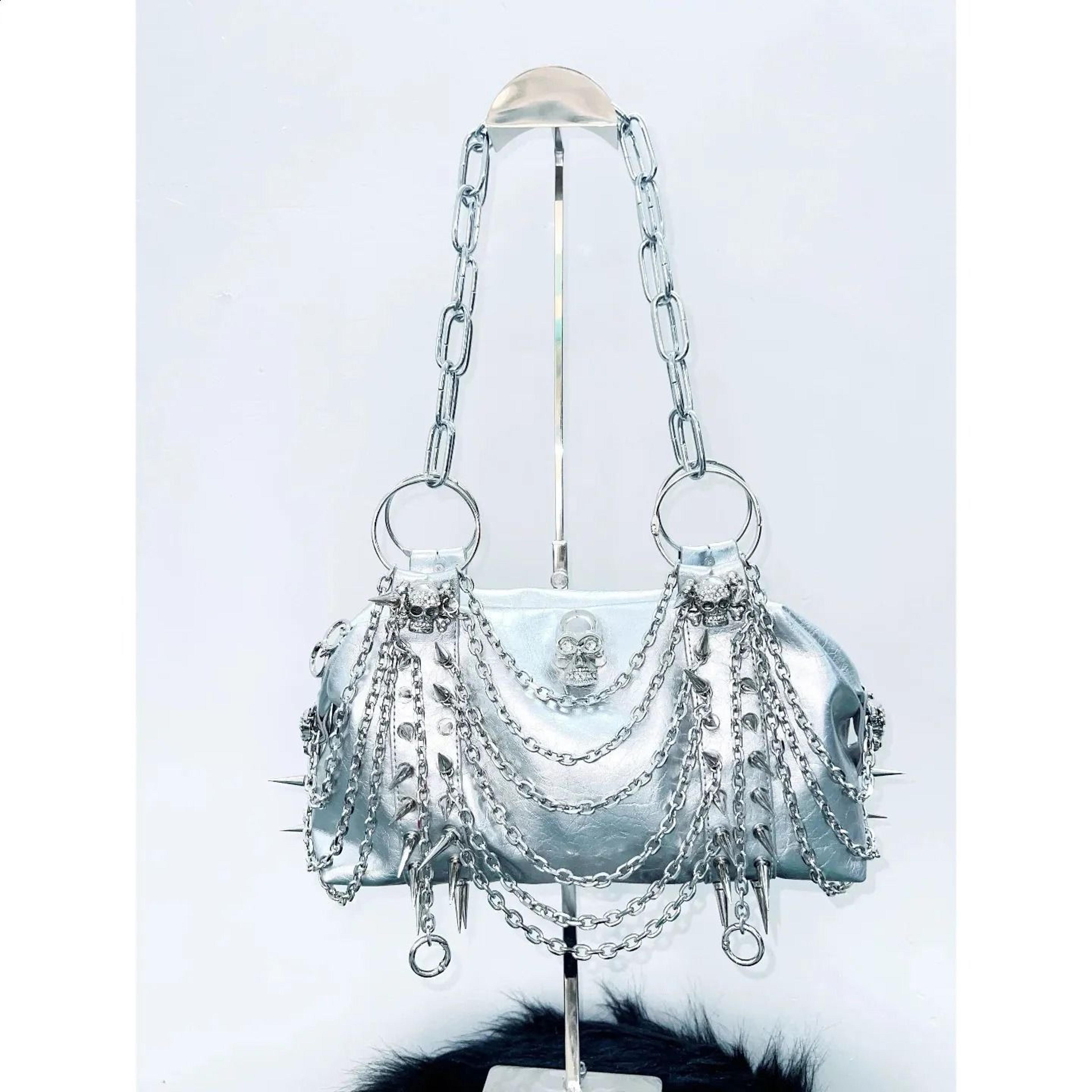 skull rivet crossbody bag vintage punk gothic style