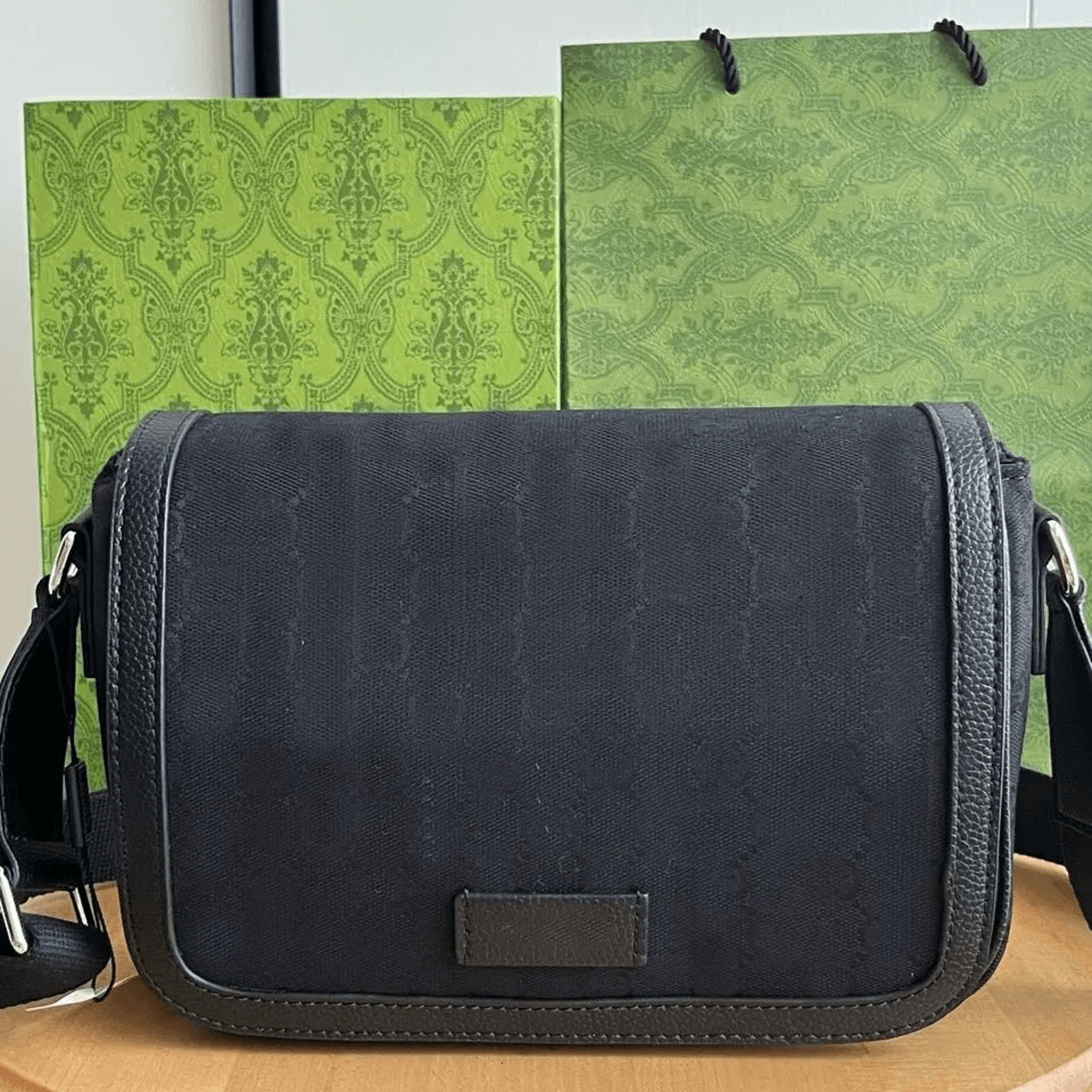 vintage printed canvas messenger bag with magnetic snap flap