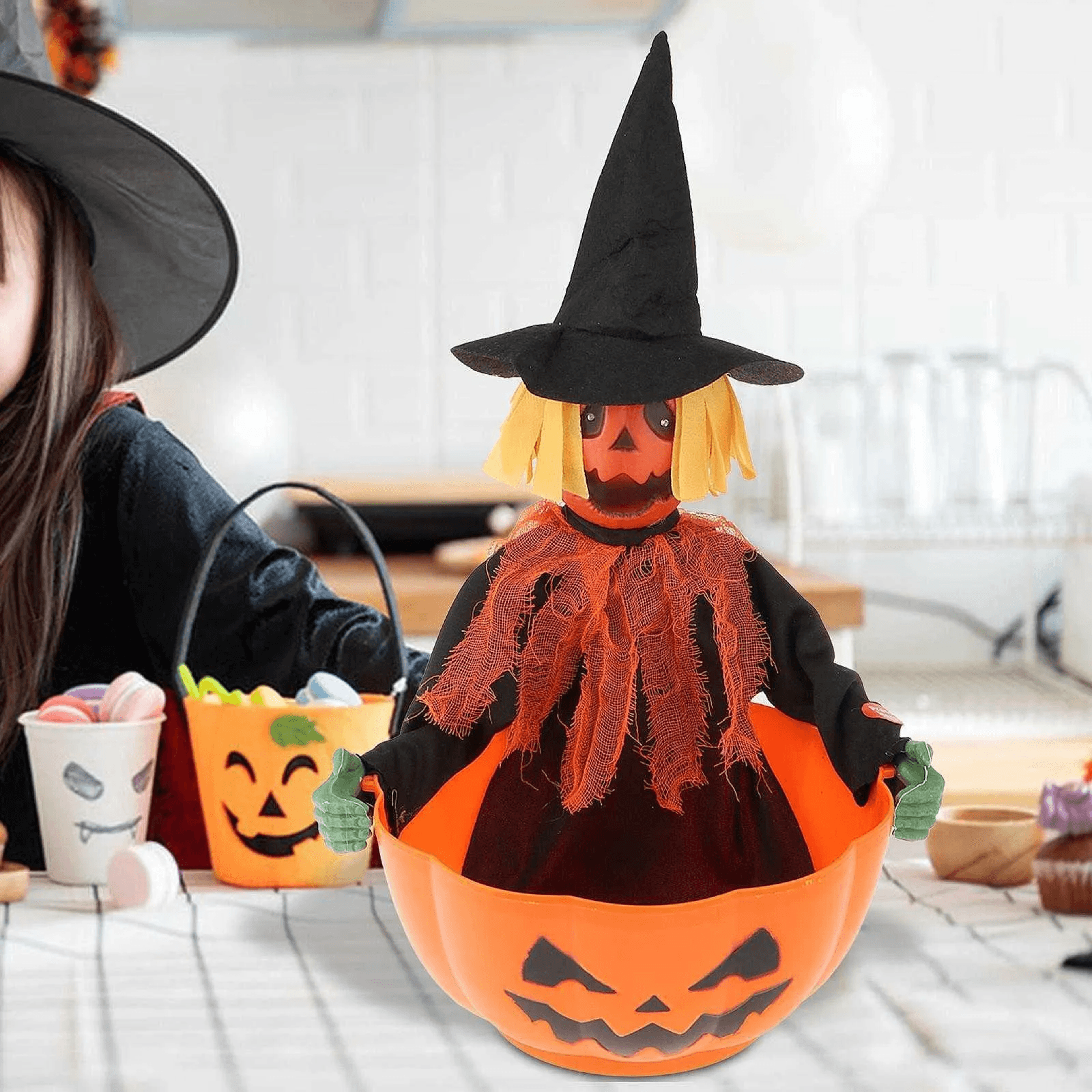 electric halloween skull decoration with sound and press control