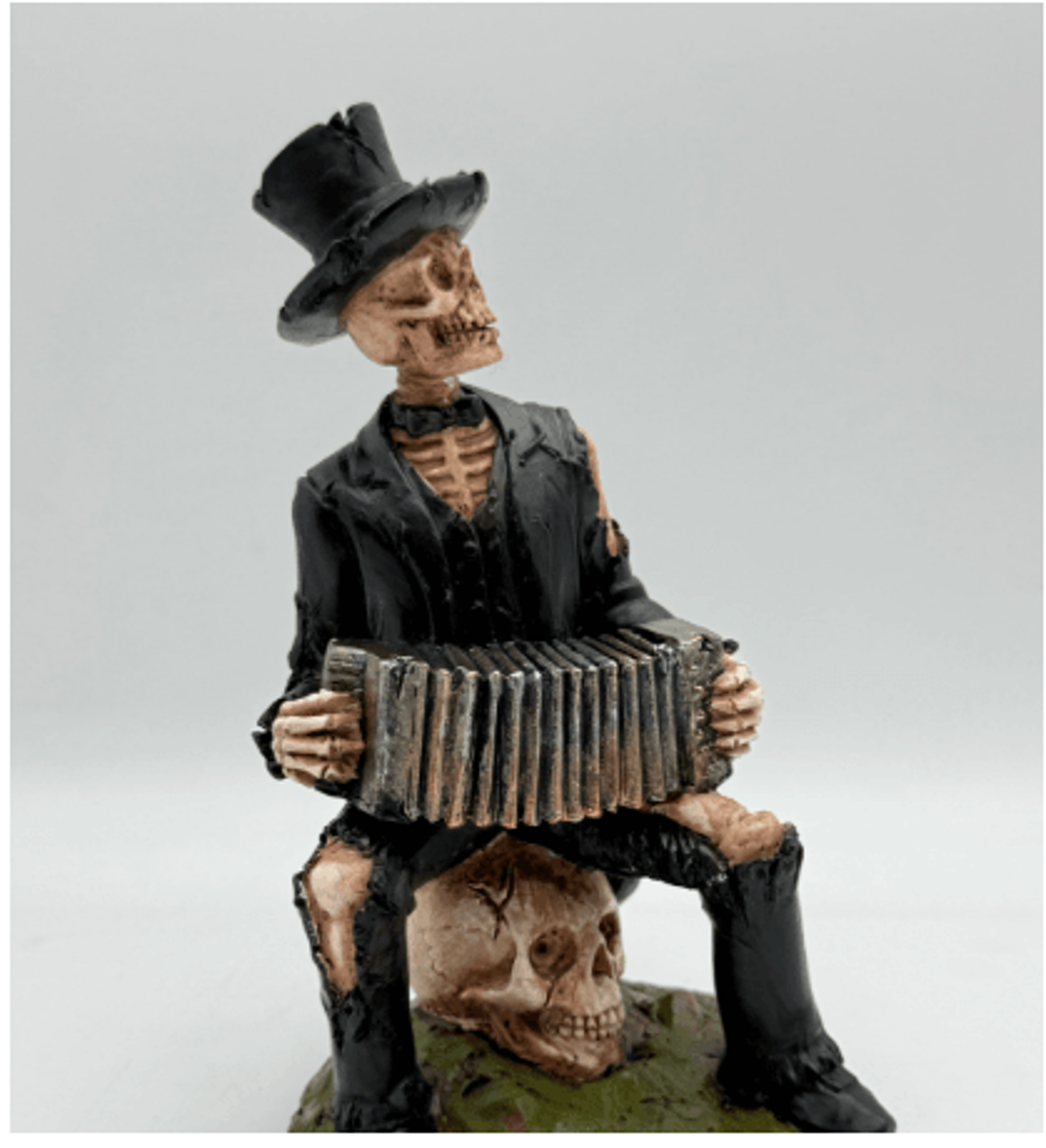 skeleton accordionist figurine gothic halloween skull decor with top hat