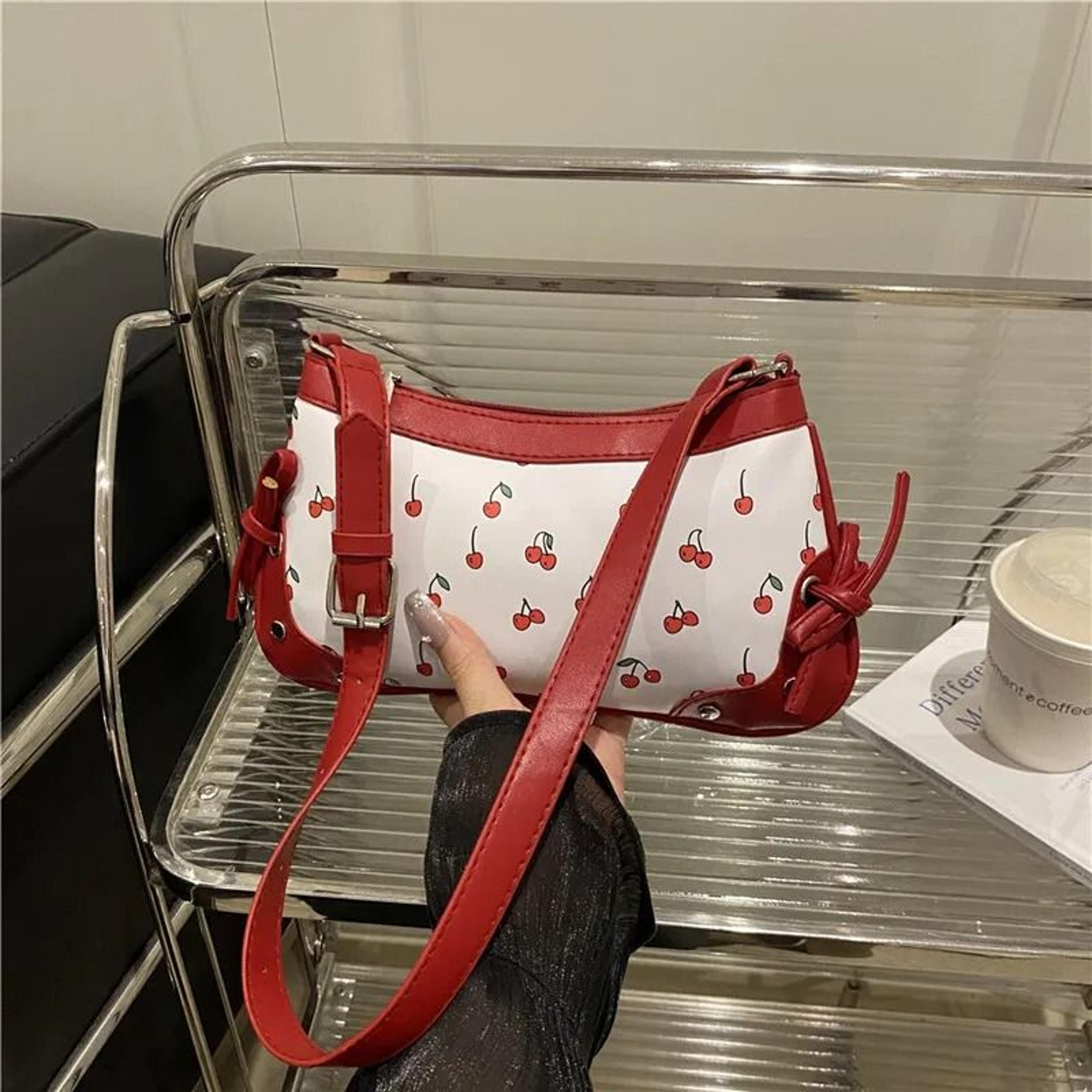 cherry print shoulder bag for commuting and crossbody wear