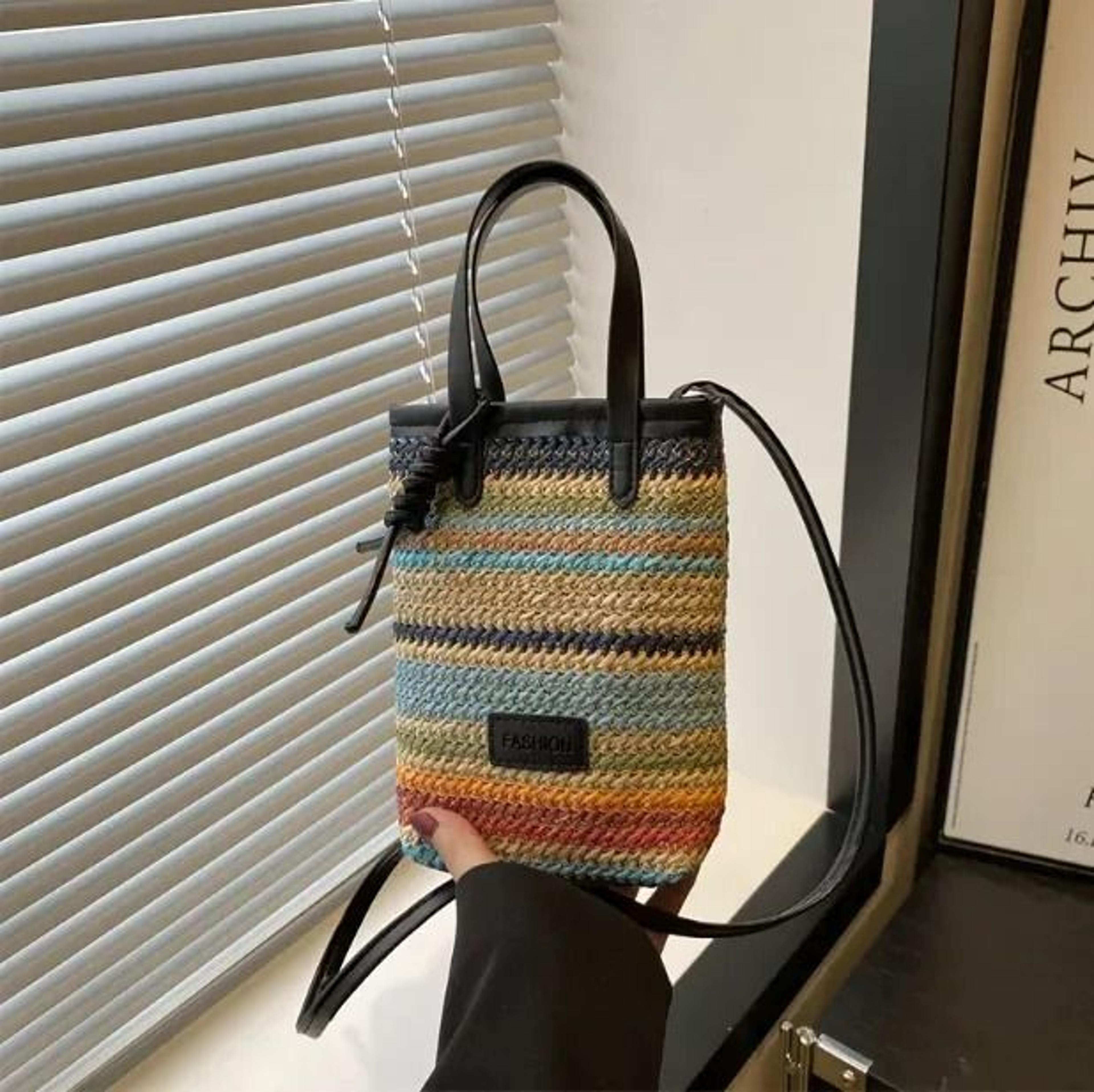straw crossbody bag with adjustable strap for beach and vacation