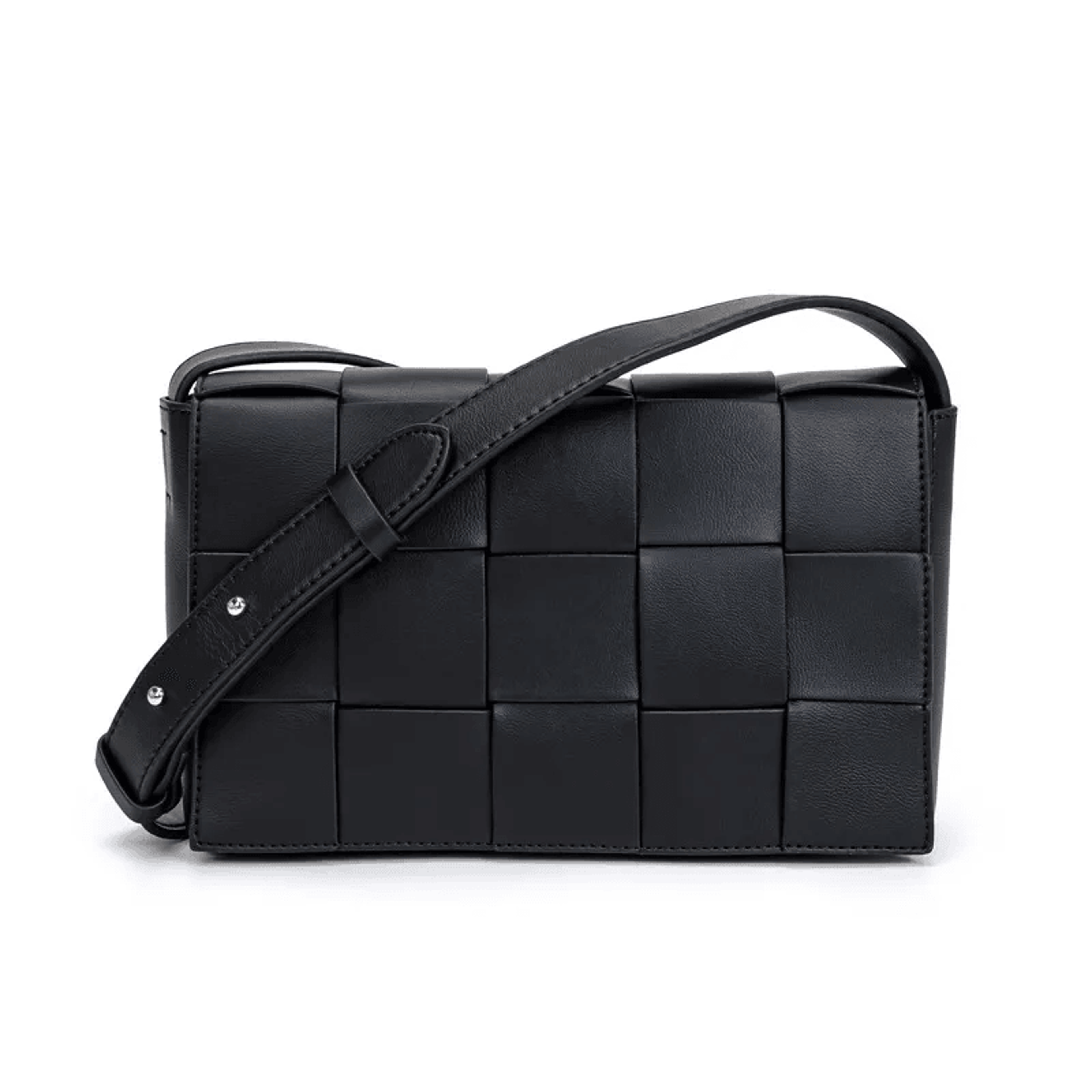 woven checkered crossbody shoulder bag with adjustable strap