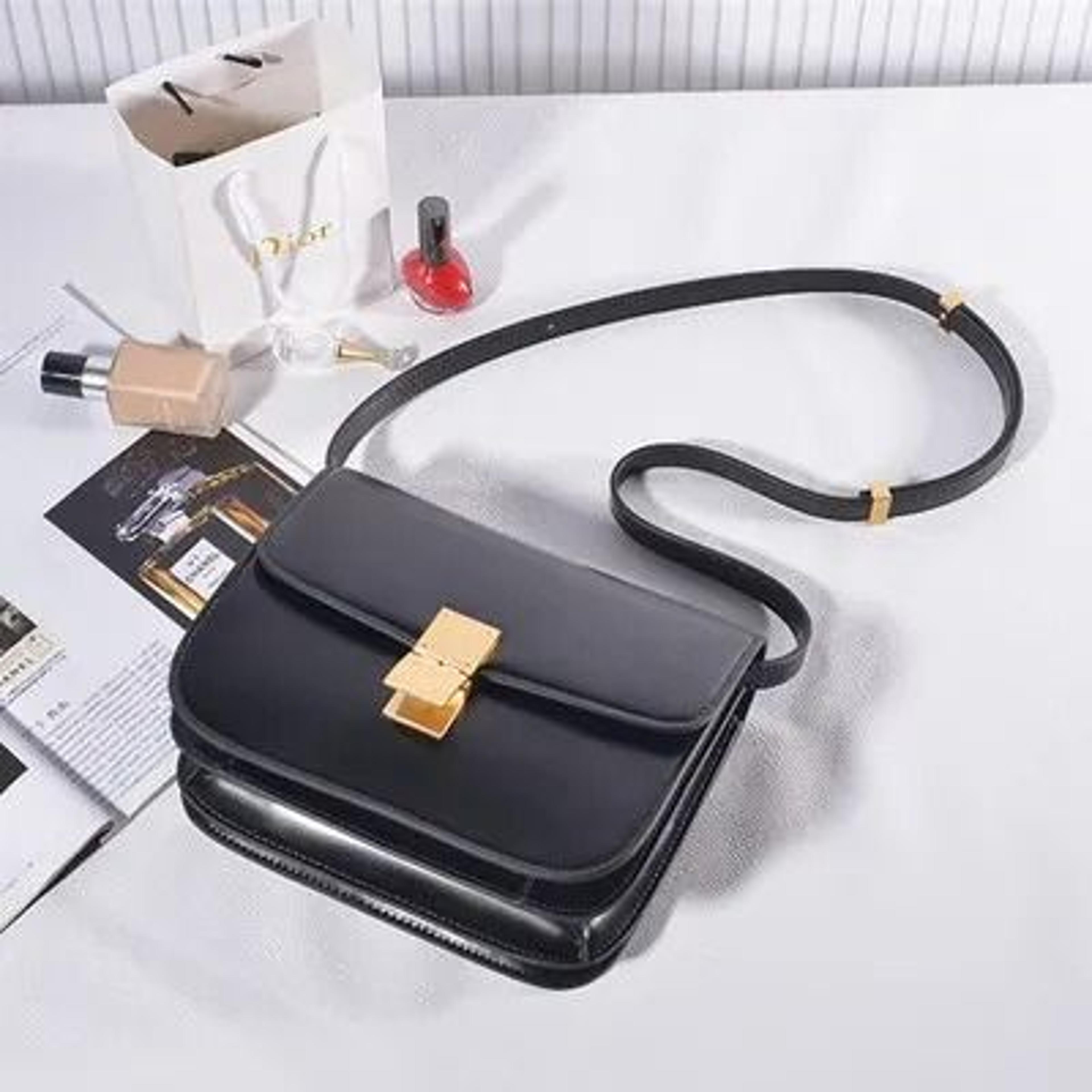 women genuine leather box crossbody bag with shoulder strap