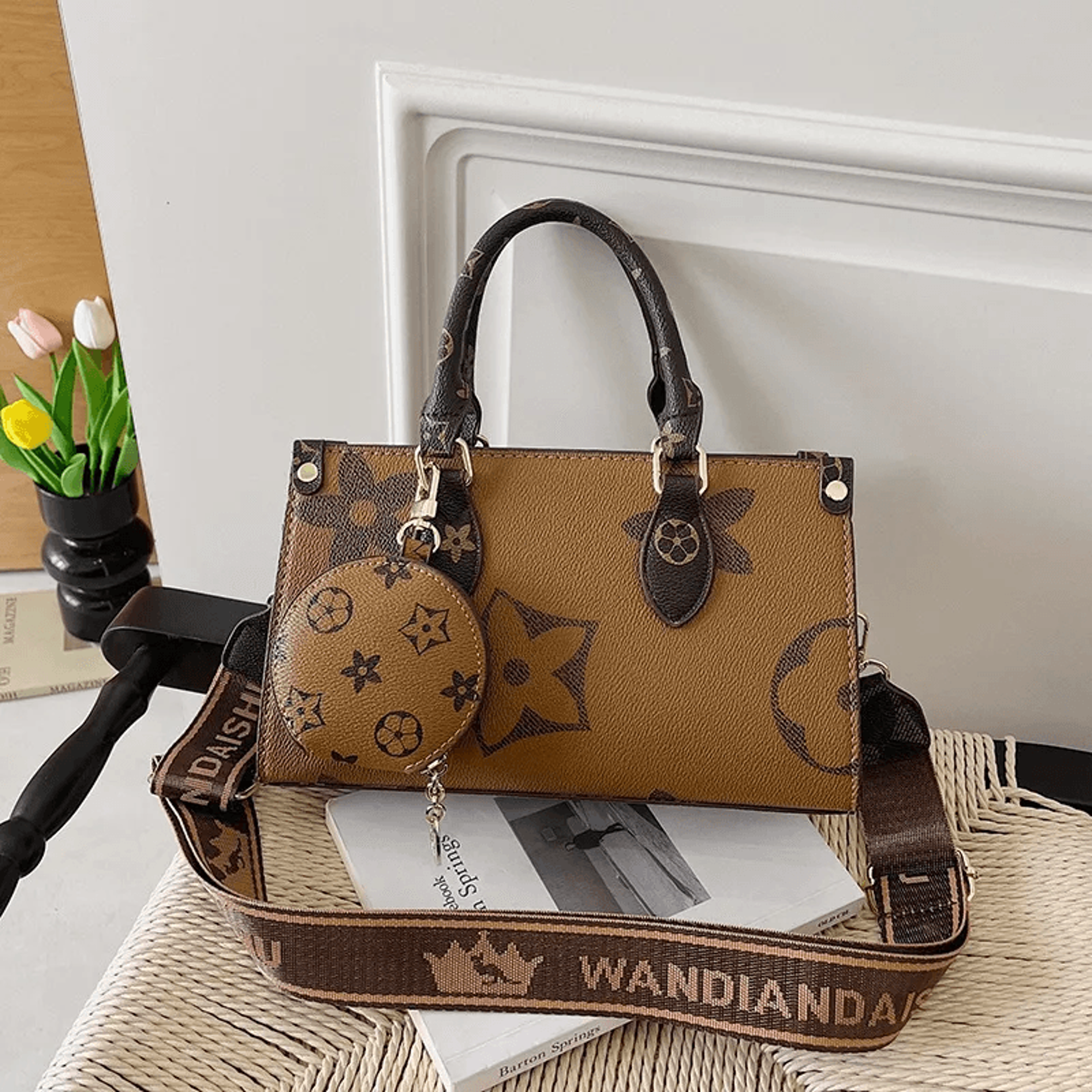 vintage monogram women top handle bag large capacity shoulder crossbody tote