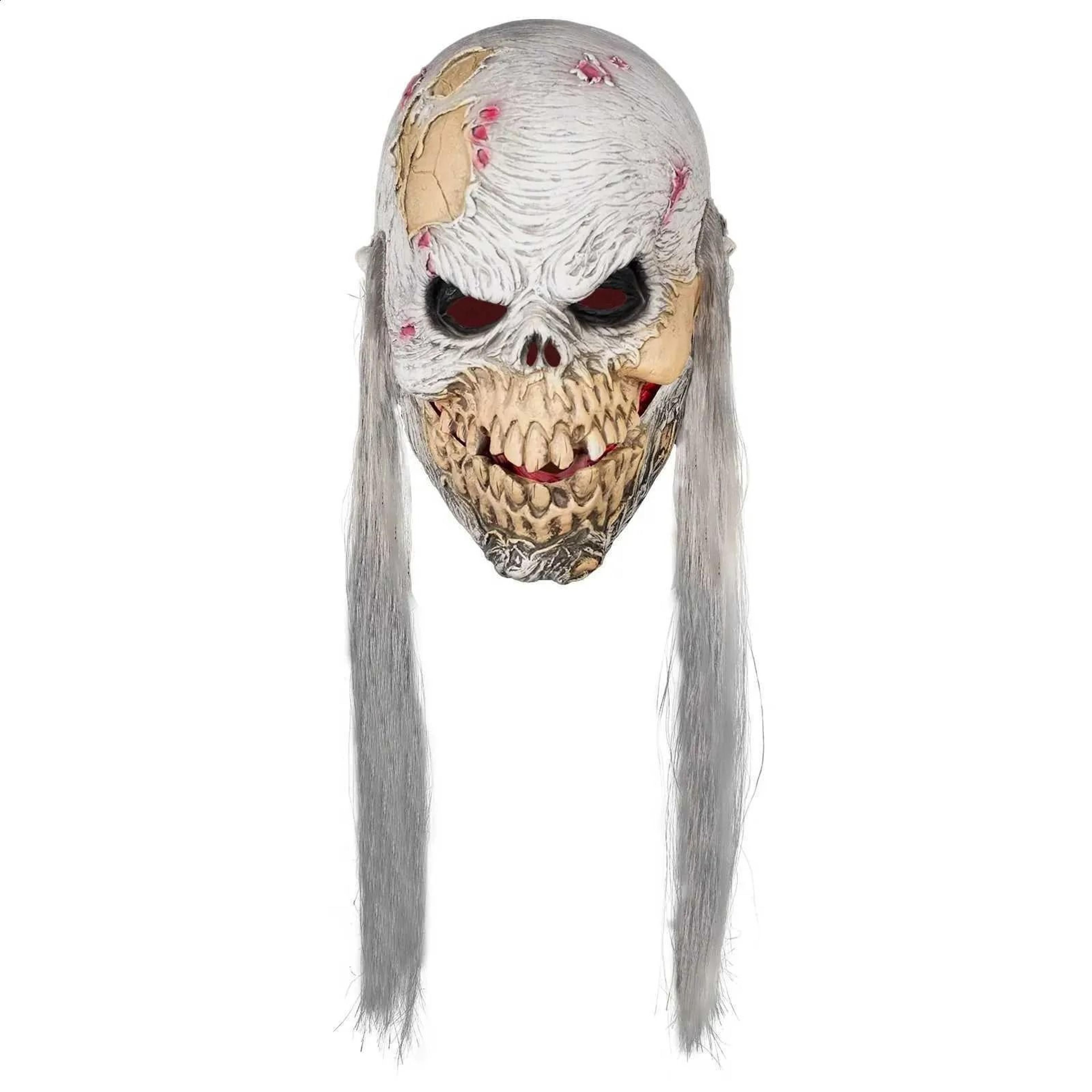 realistic zombie skeleton latex halloween mask with gray hair