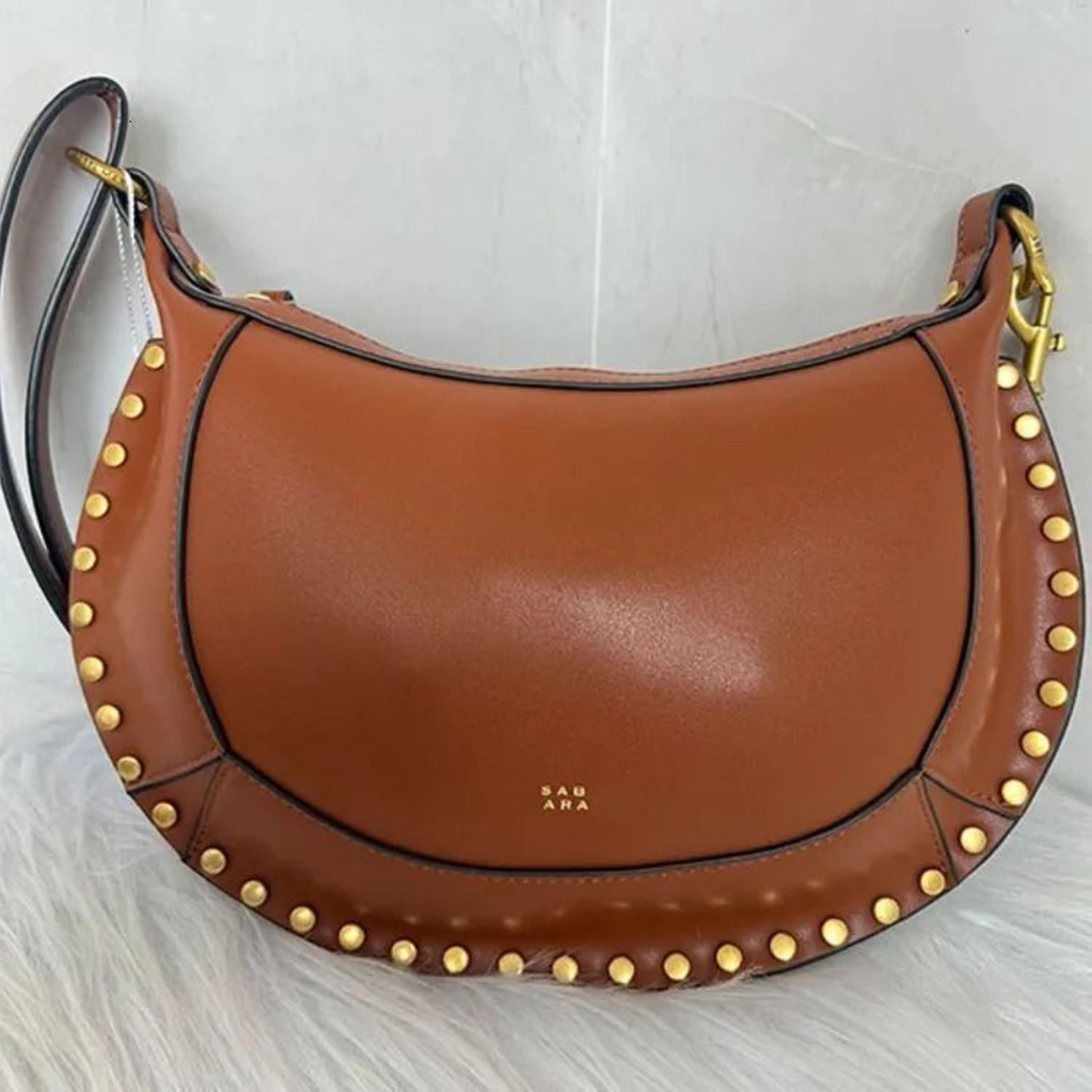 vintage leather crescent hobo bag luxury smooth shoulder handbag with studs