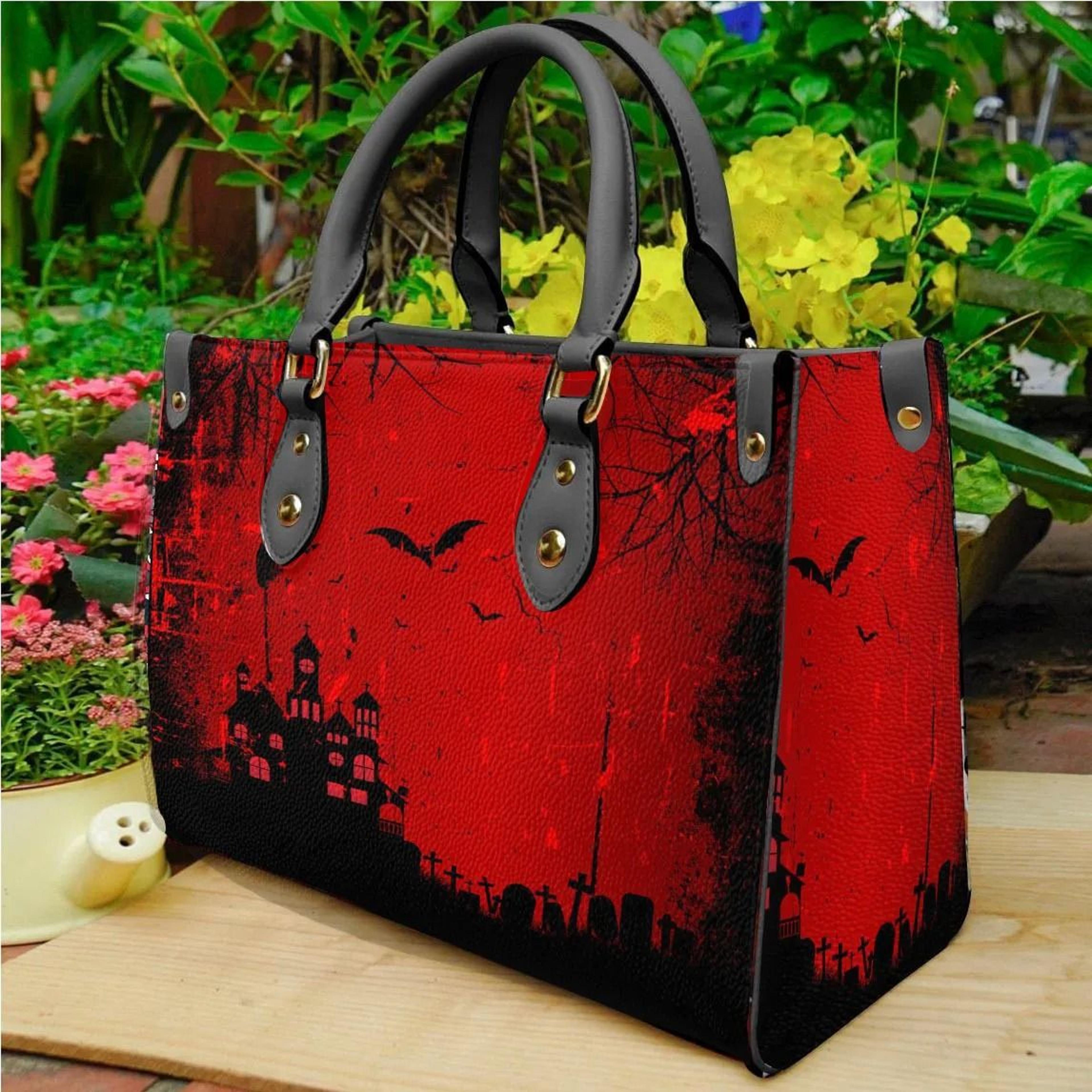 women genuine leather shoulder bag with halloween skull print and large capacity