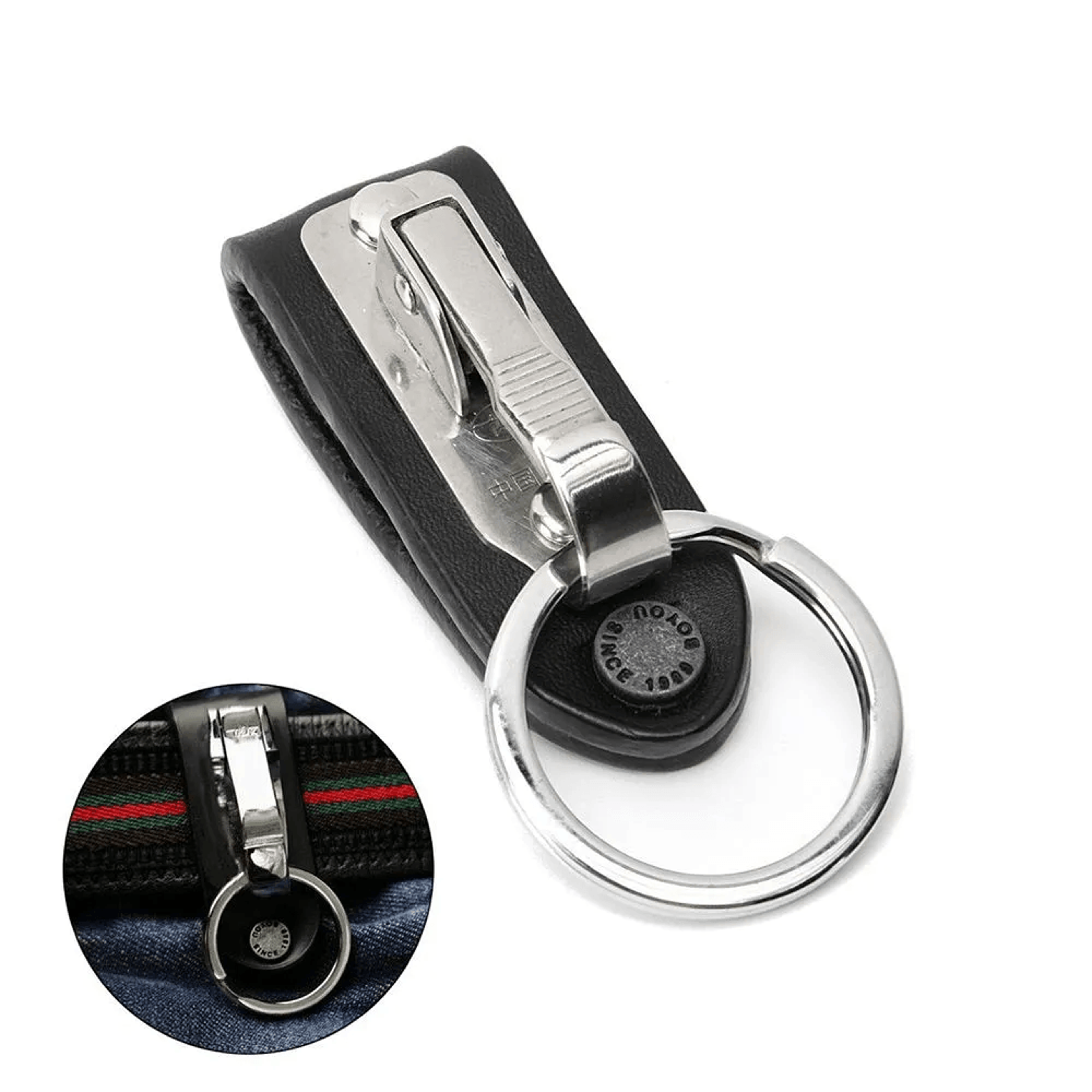 genuine leather belt clip keychain with stainless steel detachable key ring holder