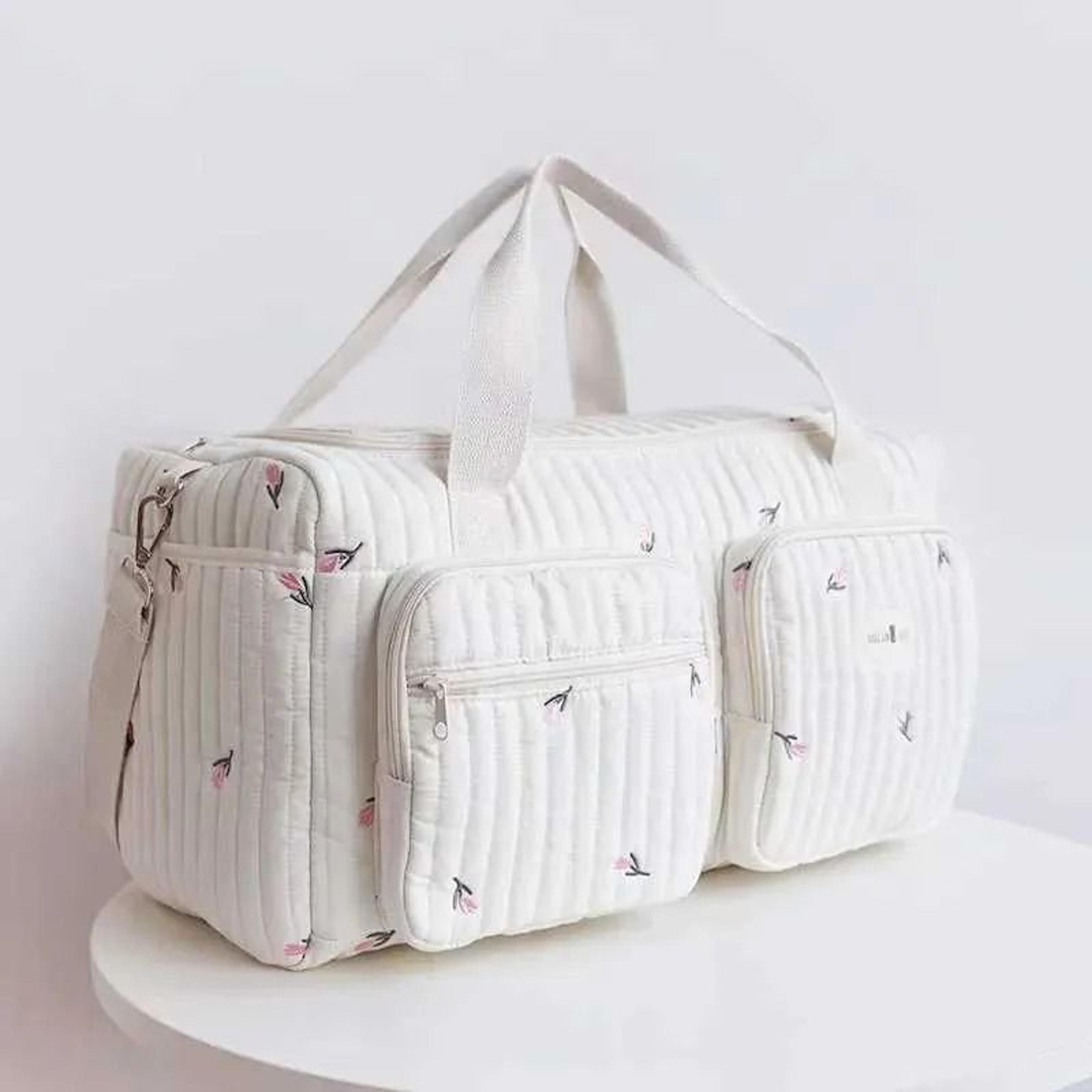 large capacity cotton diaper tote bag for moms with shoulder straps