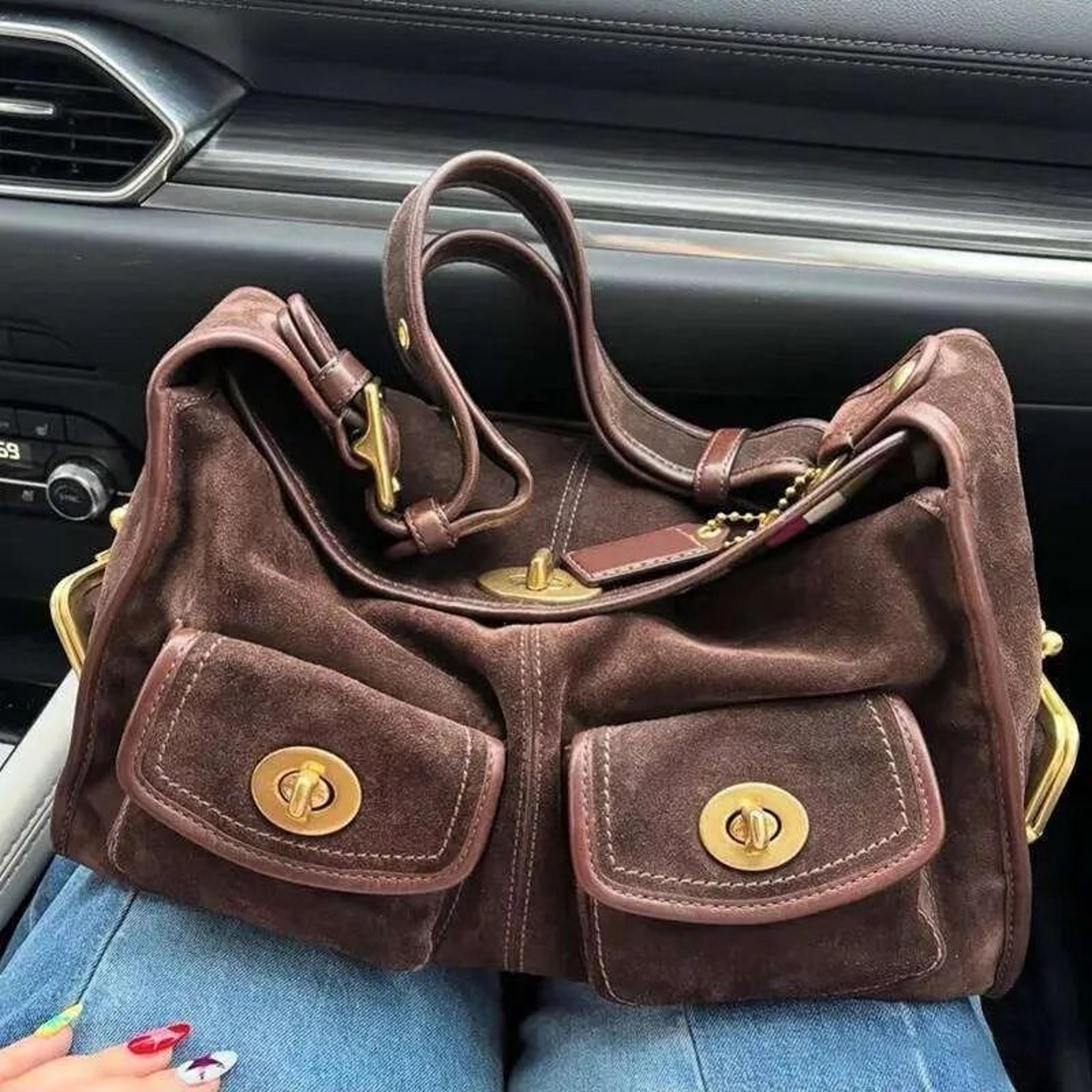vintage suede crossbody bag for women with adjustable strap and multiple pockets