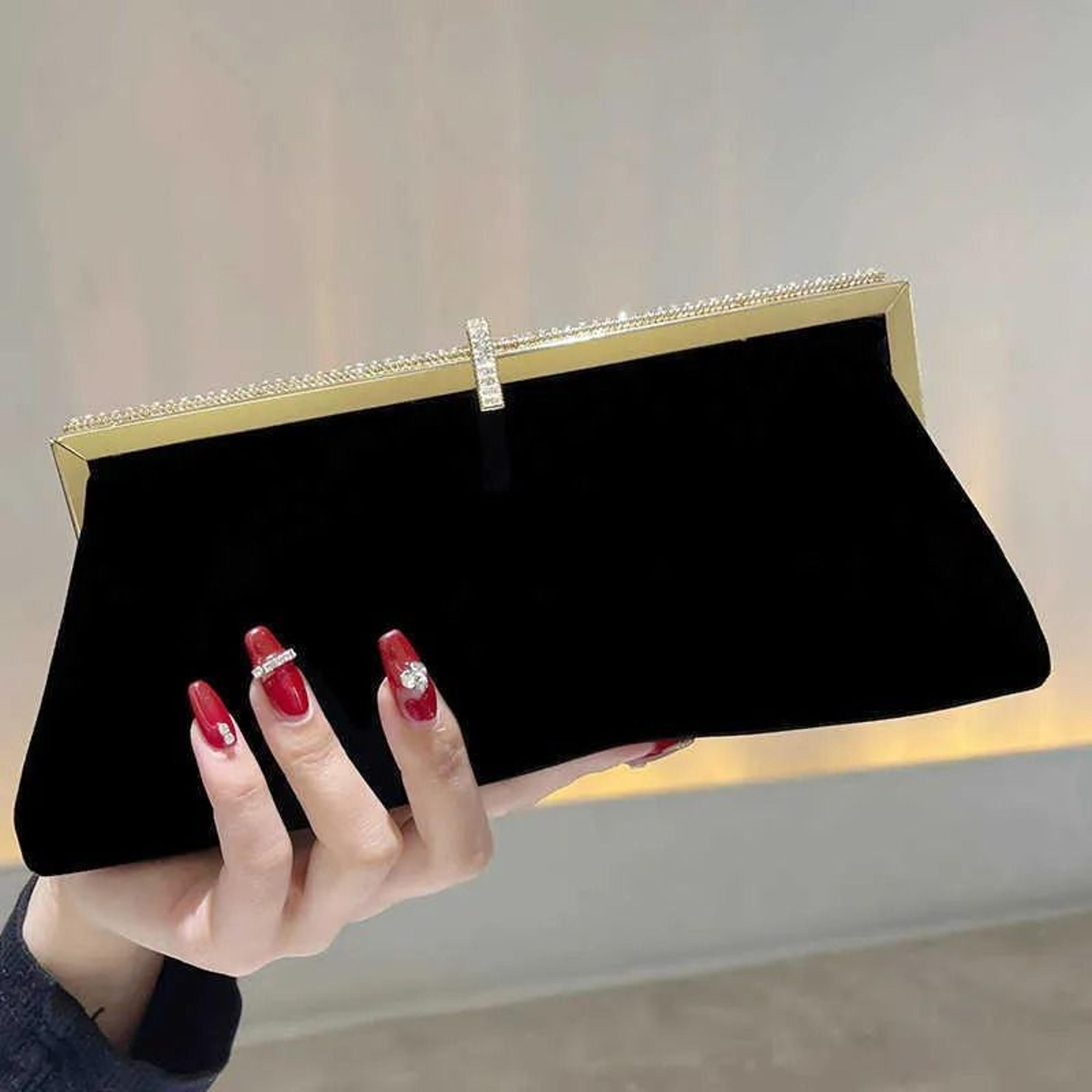 velvet evening clutch bag for women with single shoulder strap