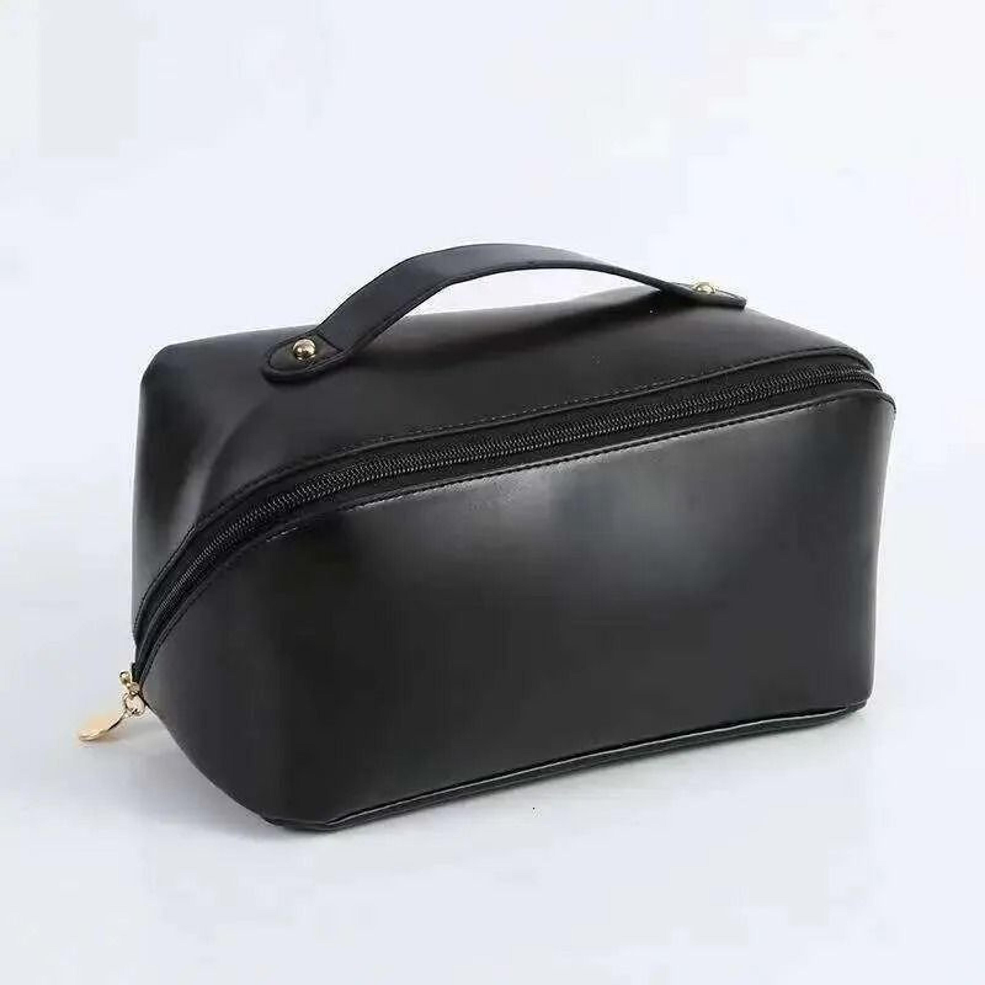 large capacity waterproof leather makeup bag for travel and toiletry storage