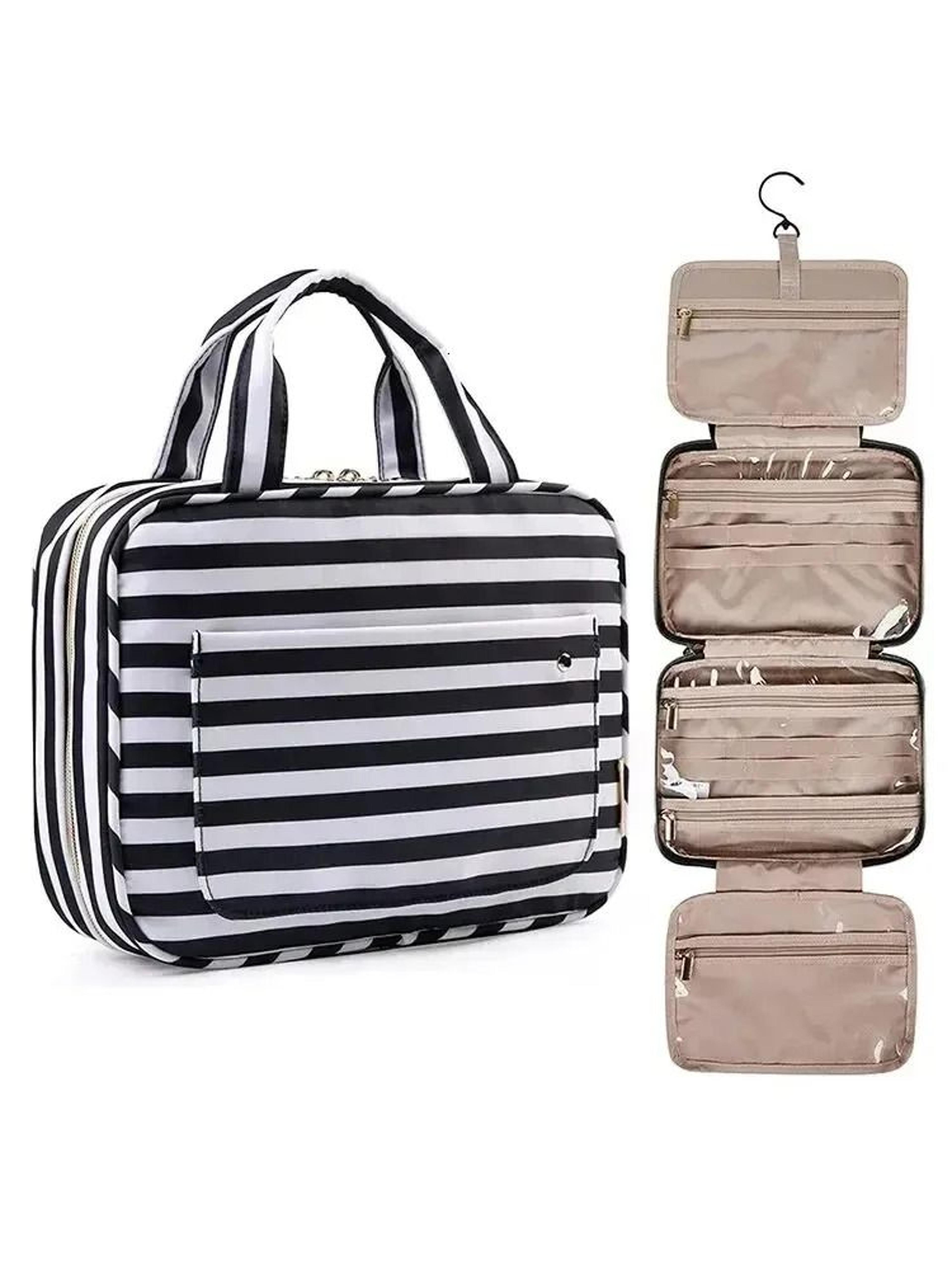 hanging toiletry bag with multiple compartments for travel