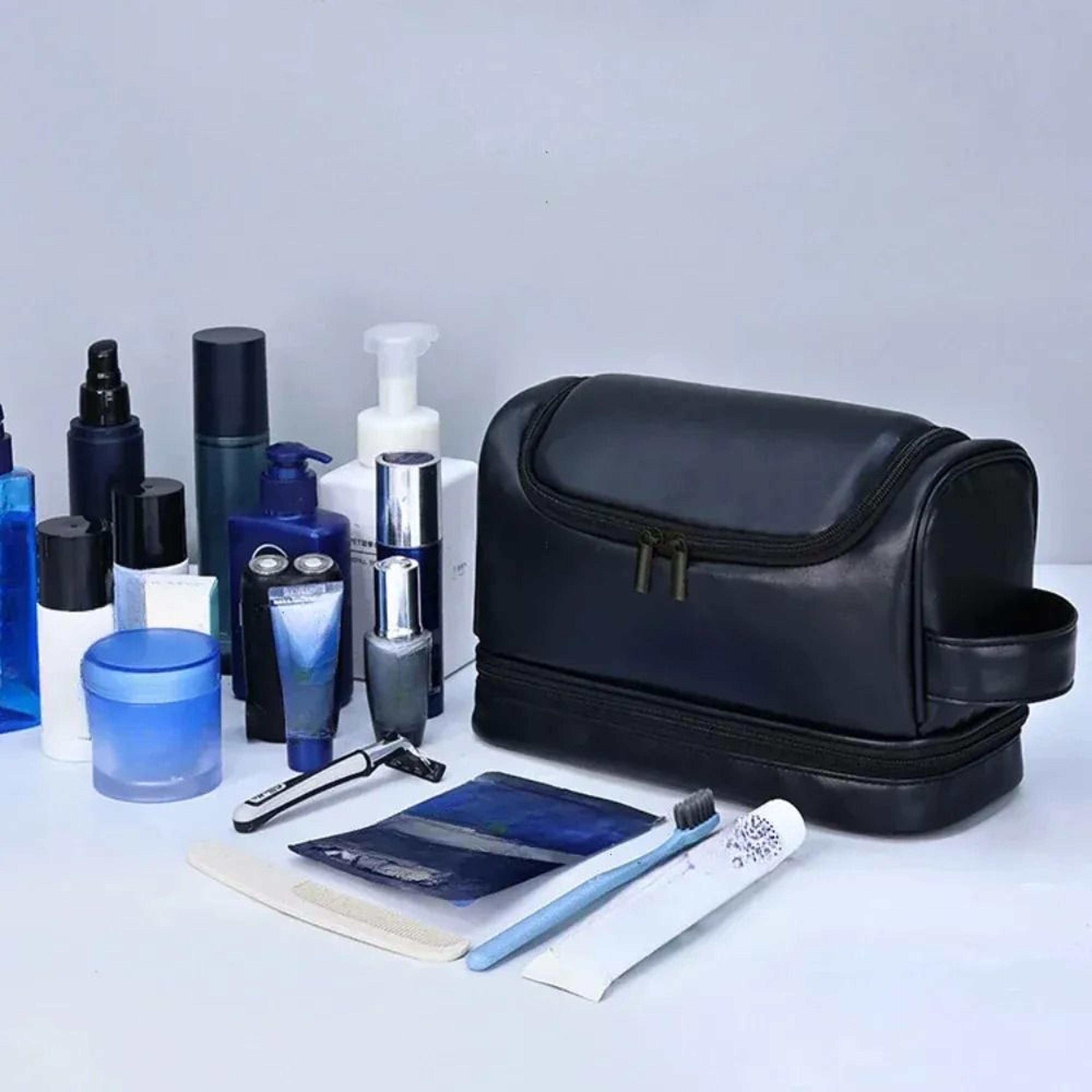 leather hanging toiletry bag with hook large travel cosmetic organizer