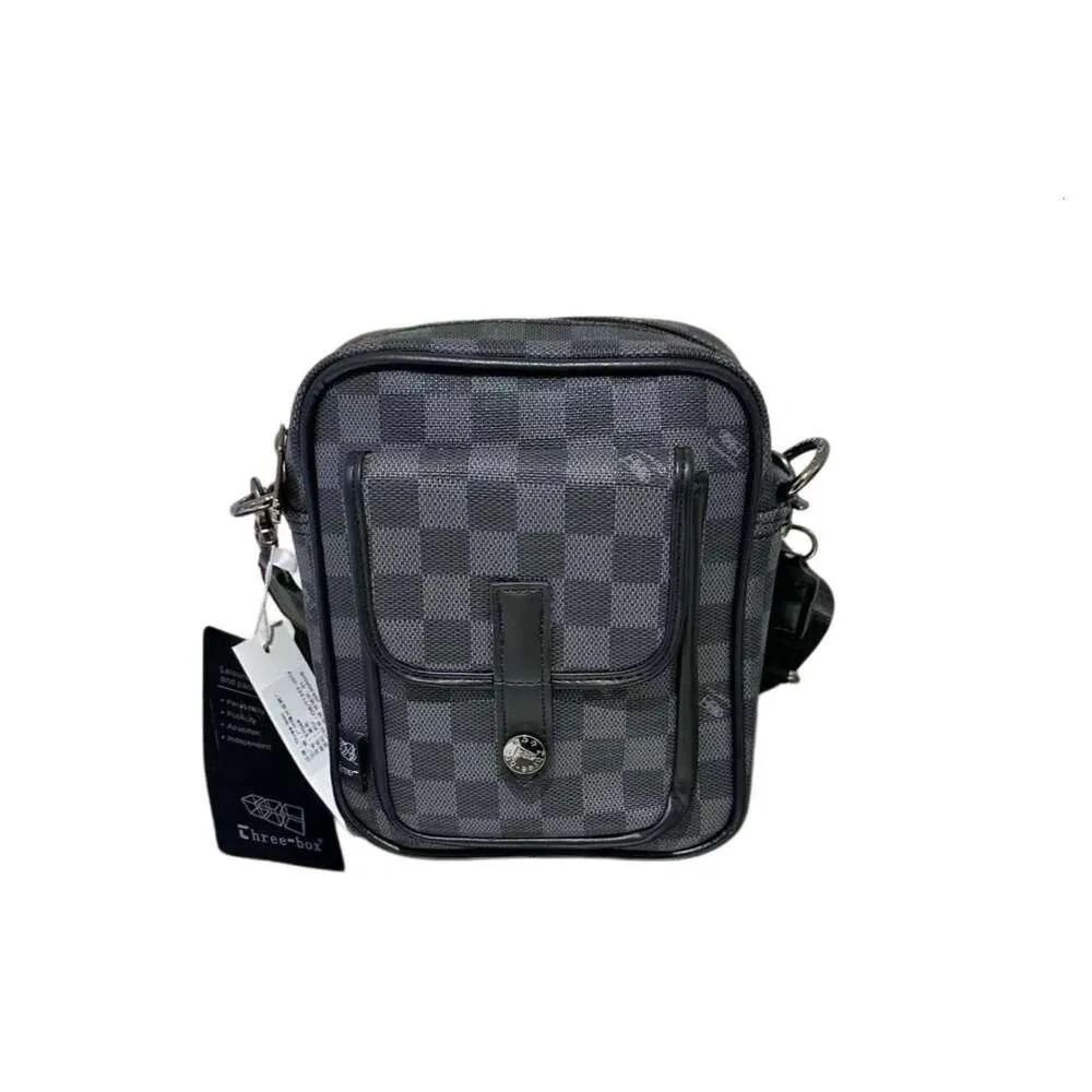 mens plaid crossbody bag with adjustable strap and compact pvc design