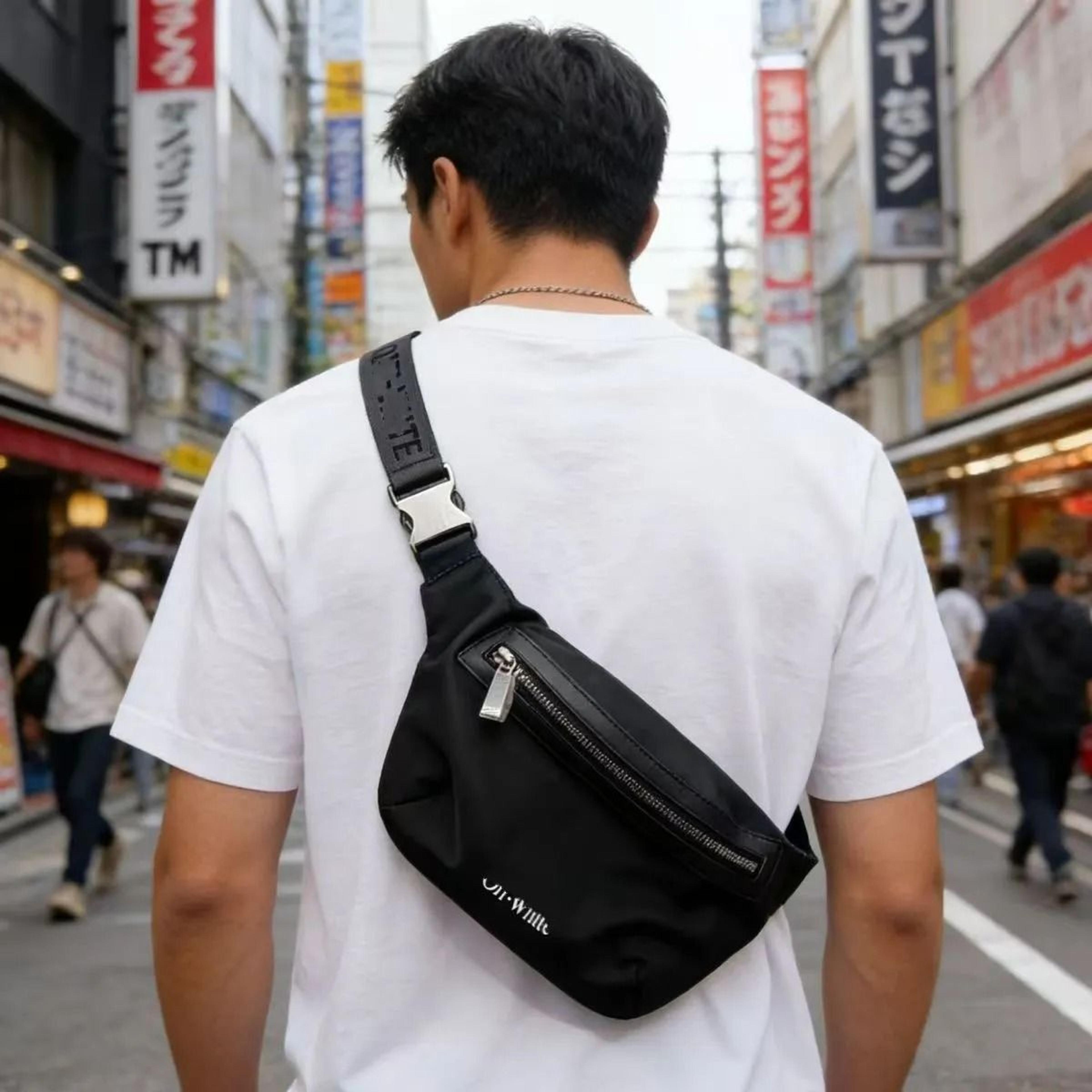 mens waterproof nylon sling waist bag with adjustable strap