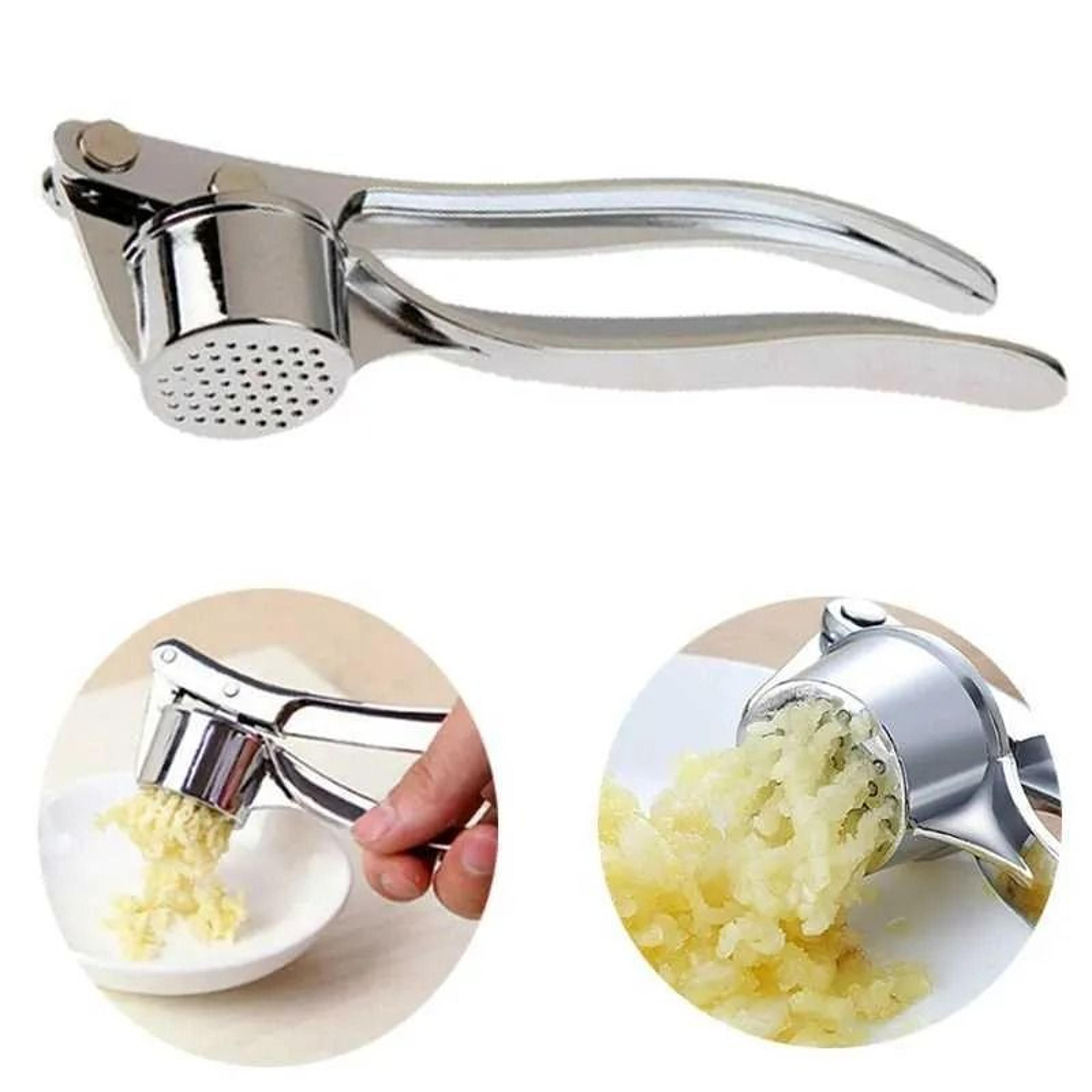stainless steel garlic press mincer with ergonomic handle