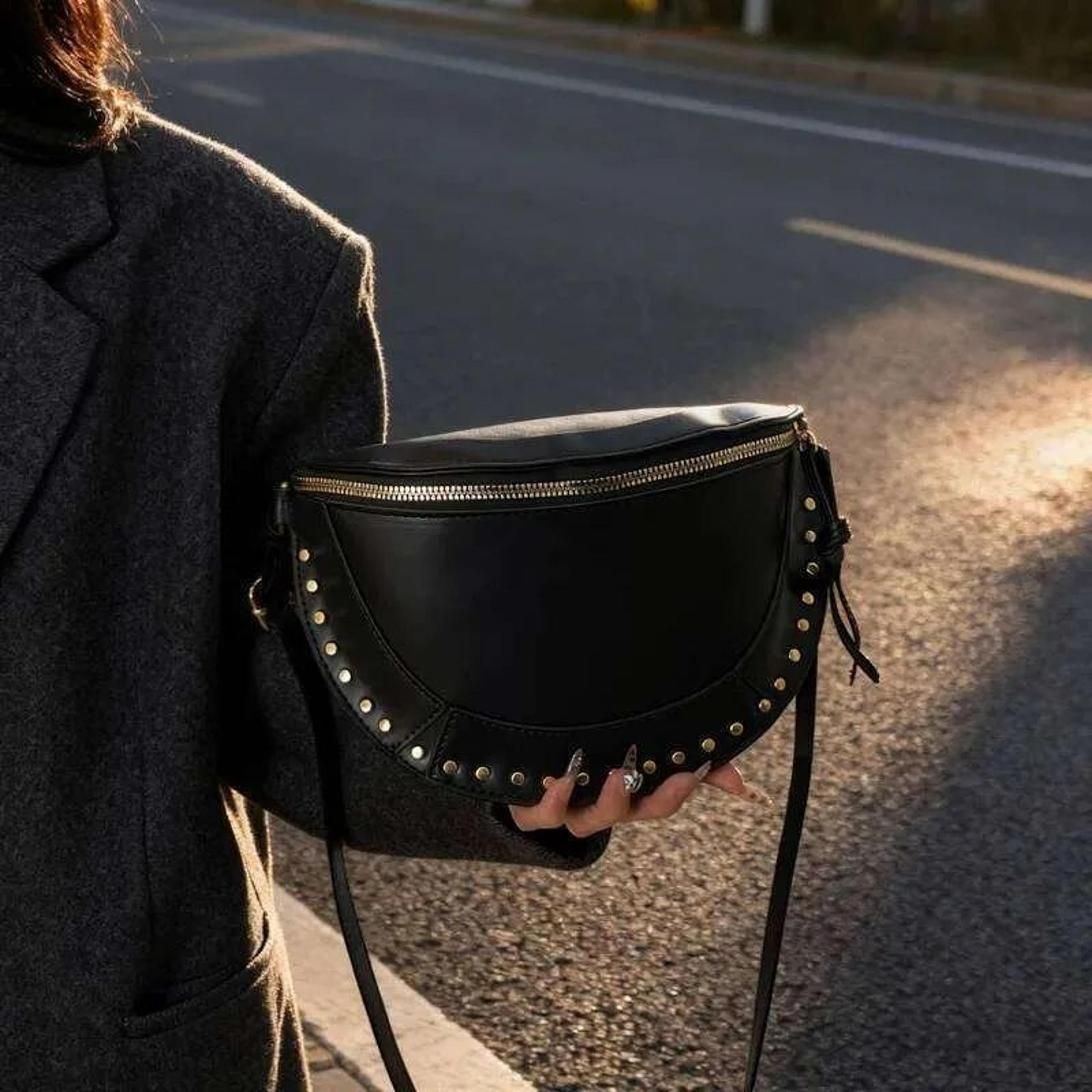 retro rivet crossbody bag for women soft pu leather travel shoulder purse