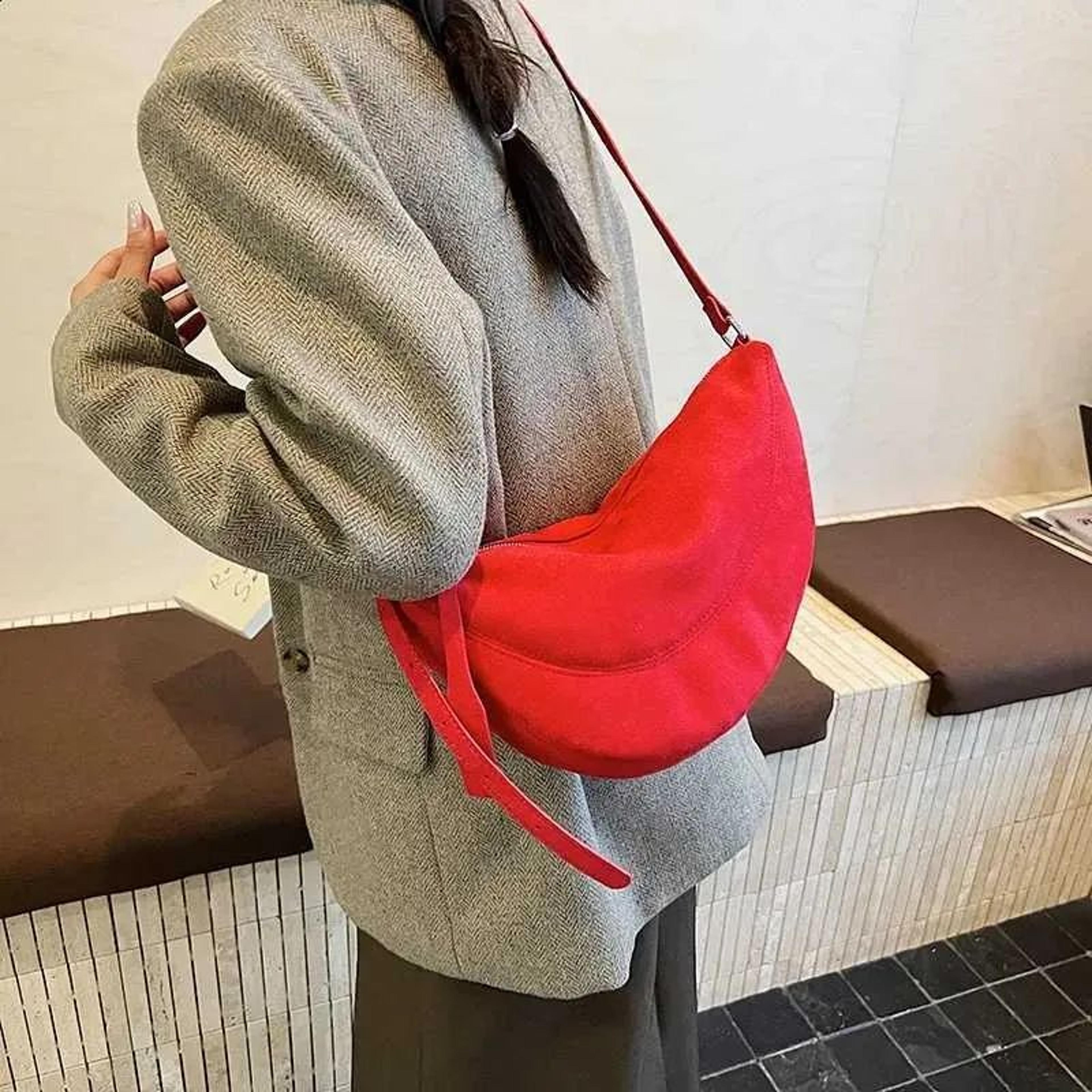 women large capacity suede crossbody bag with dumpling shape