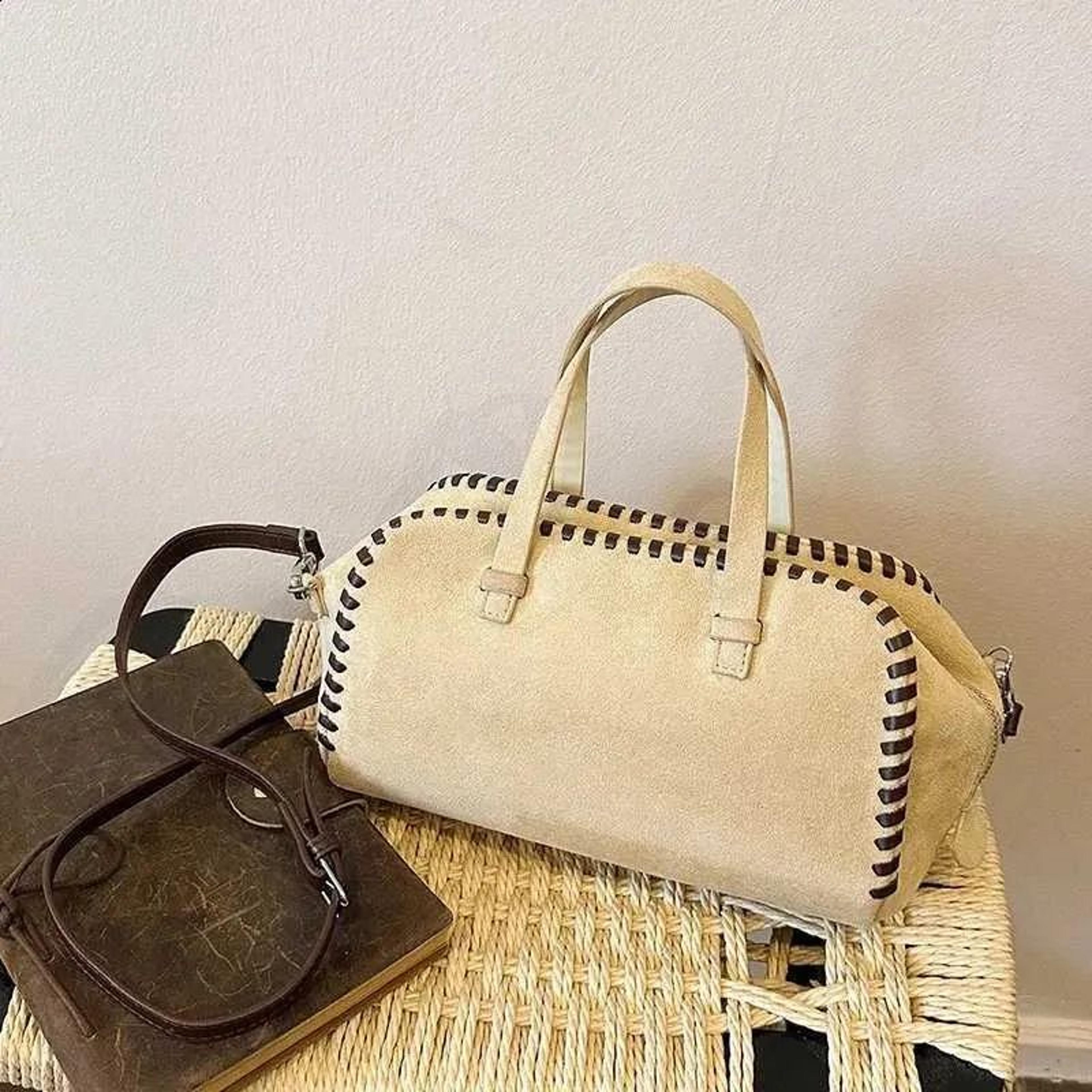 women vintage boston bowling crossbody bag with frosted faux suede