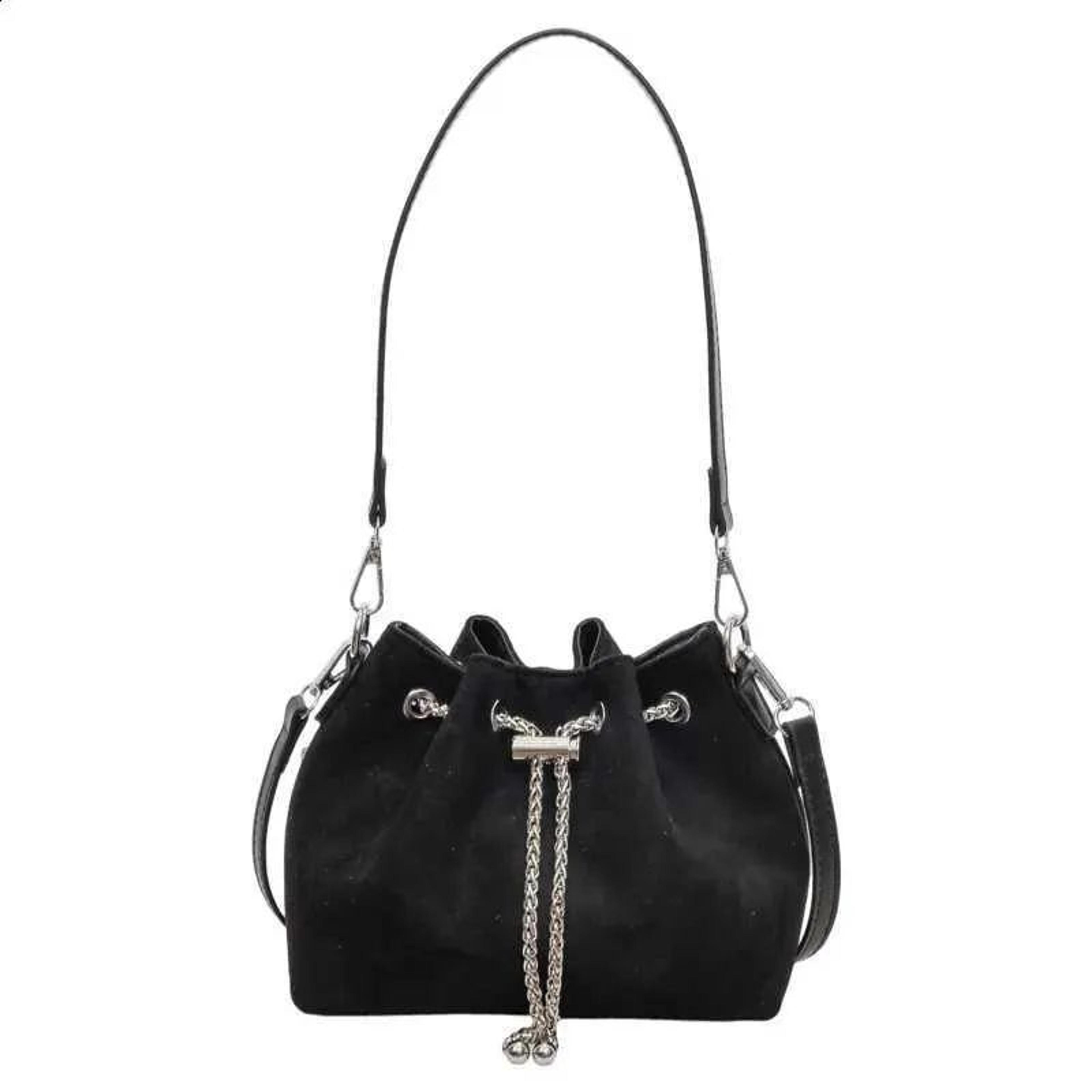 green suede bucket crossbody bag for women with chain shoulder strap