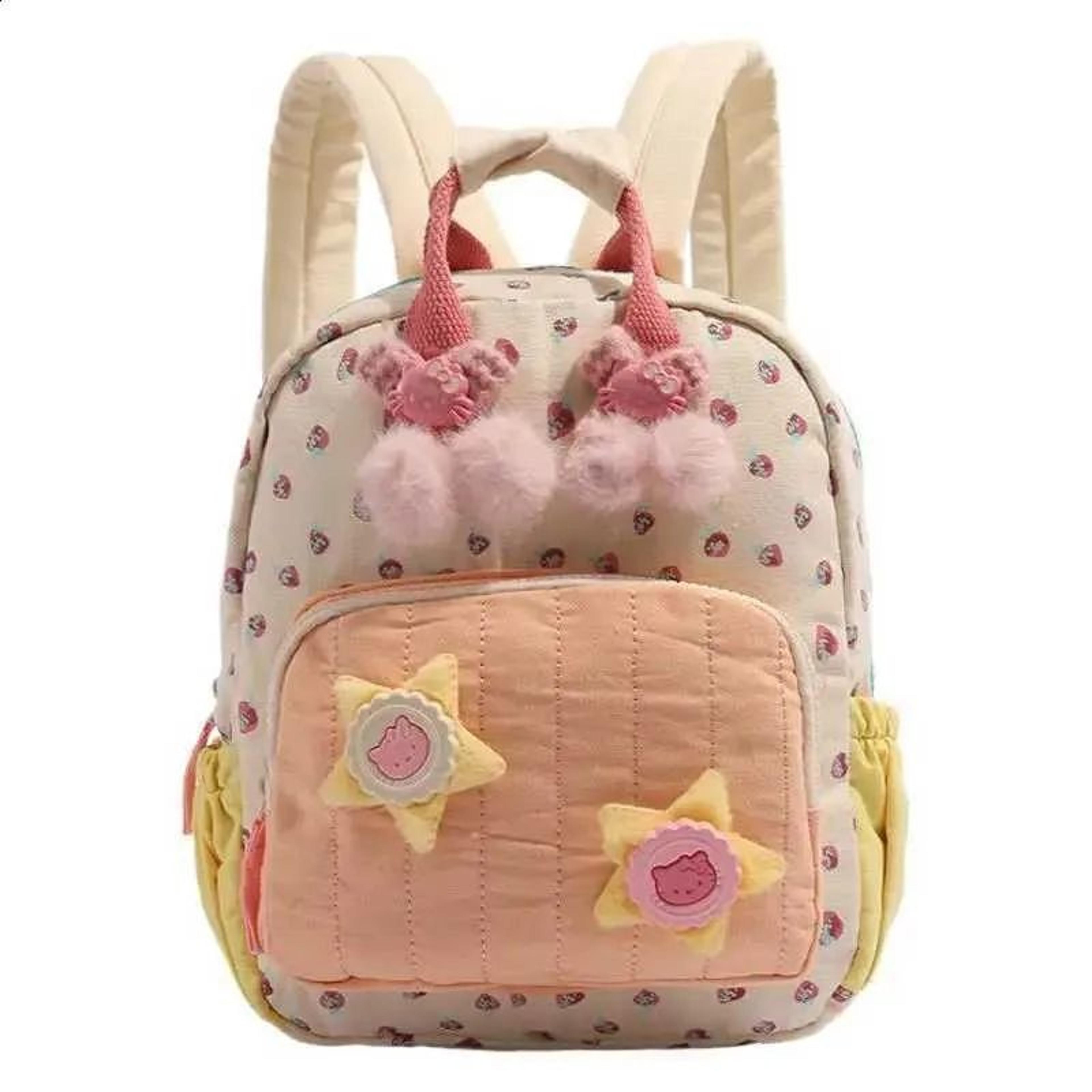 strawberry print canvas backpack lightweight cute school bag for students