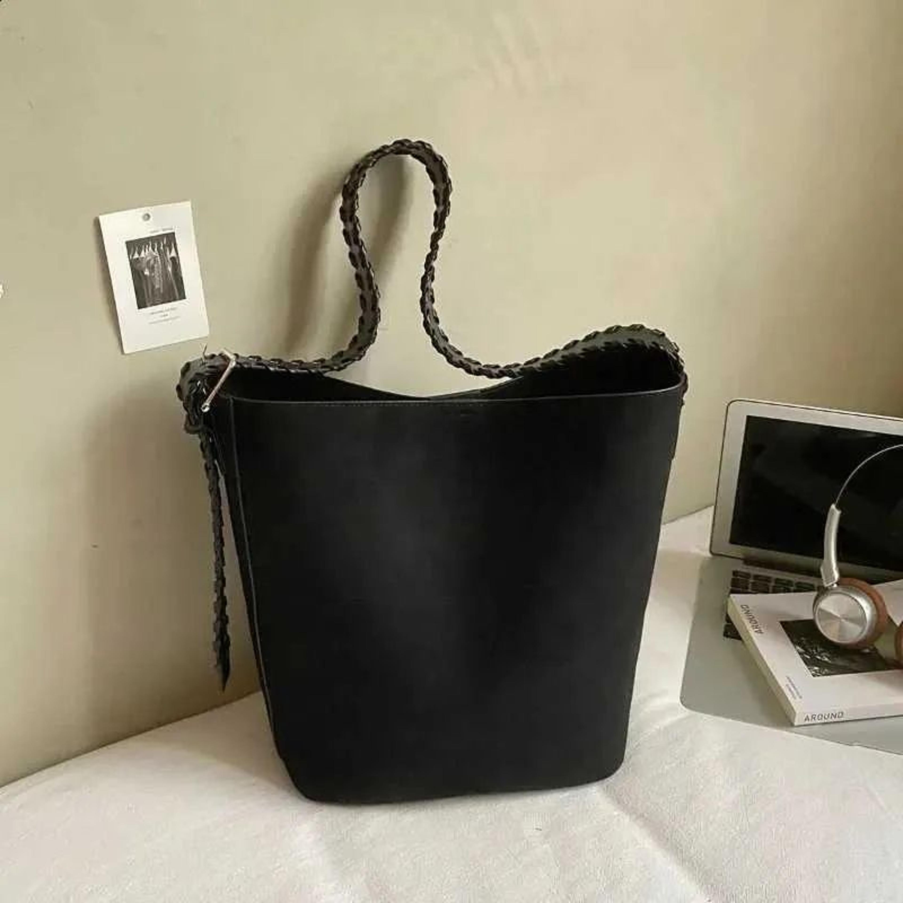 womens large capacity pu suede bucket tote shoulder bag