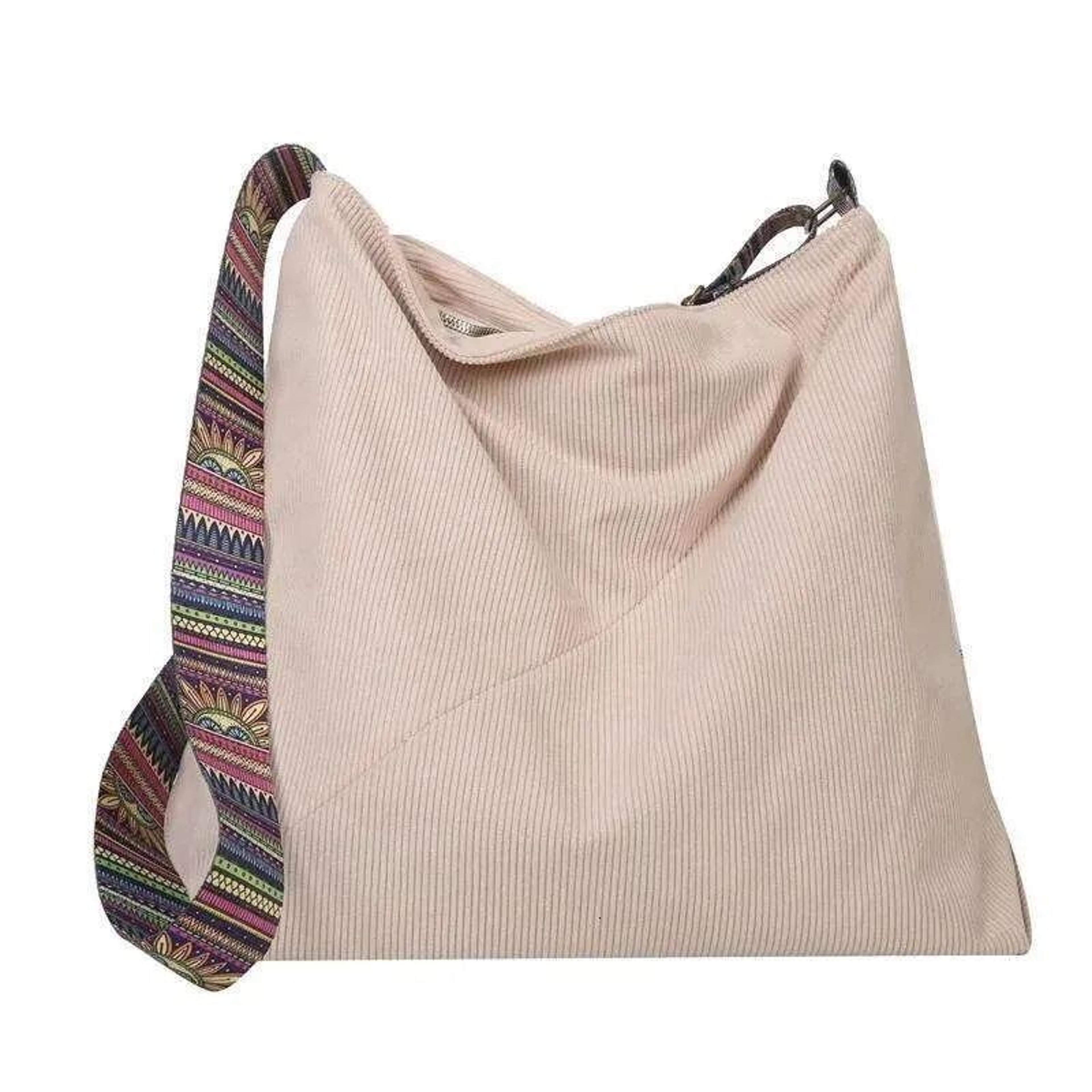 Womens Corduroy Crossbody Handbag With Wide Shoulder Strap And Zipper Closure 3