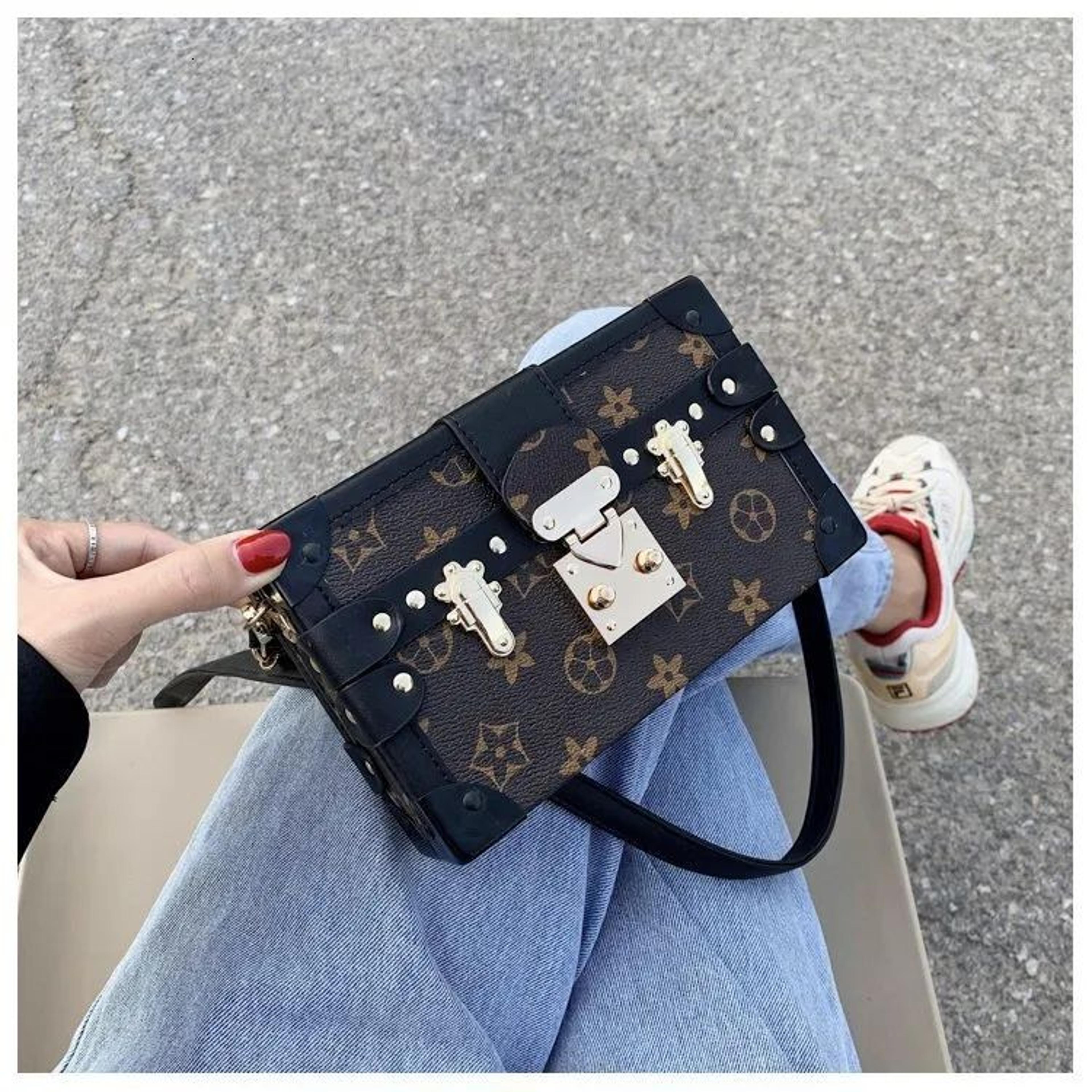 vintage print women's crossbody bag small square pu leather shoulder purse