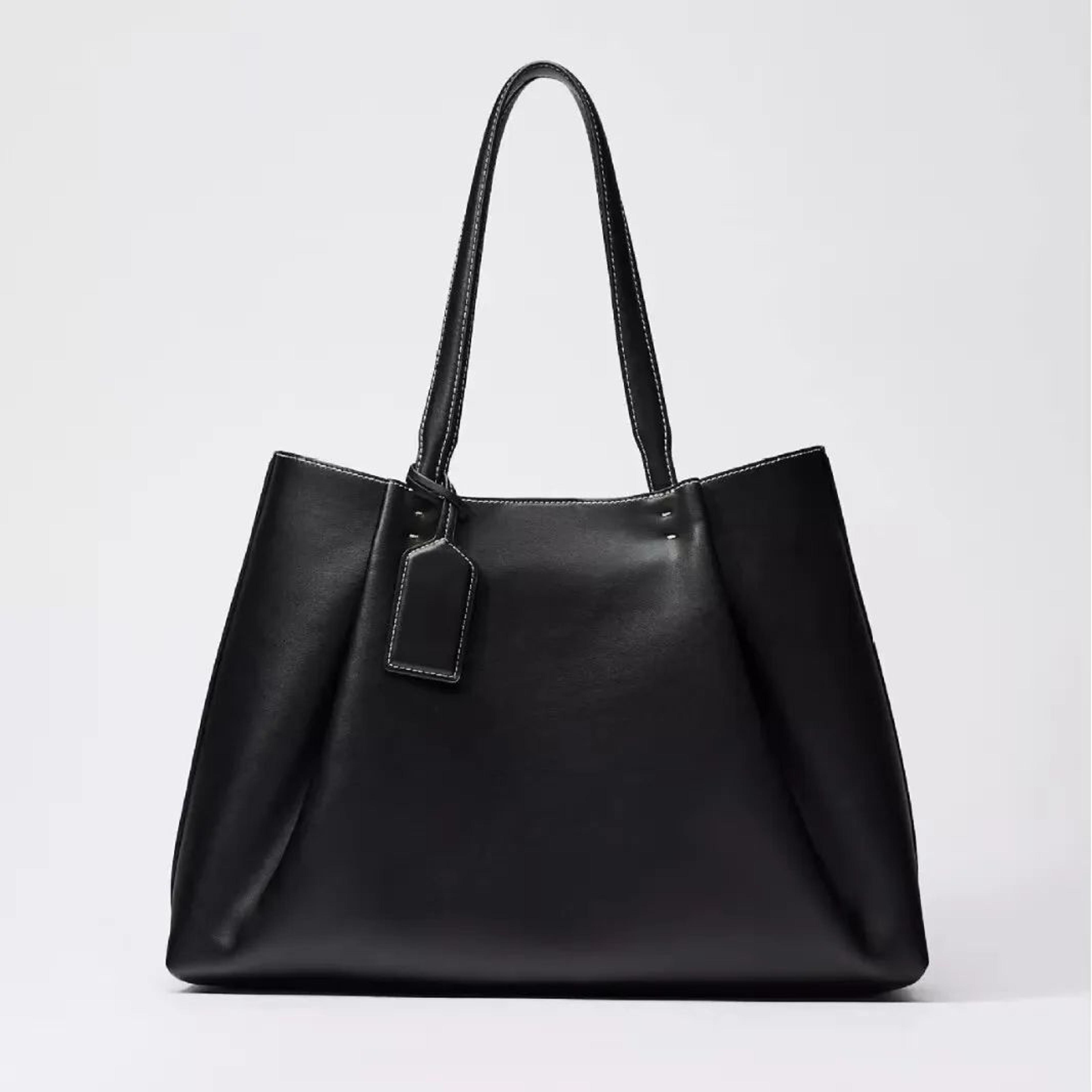 women pu leather tote bag with single shoulder design