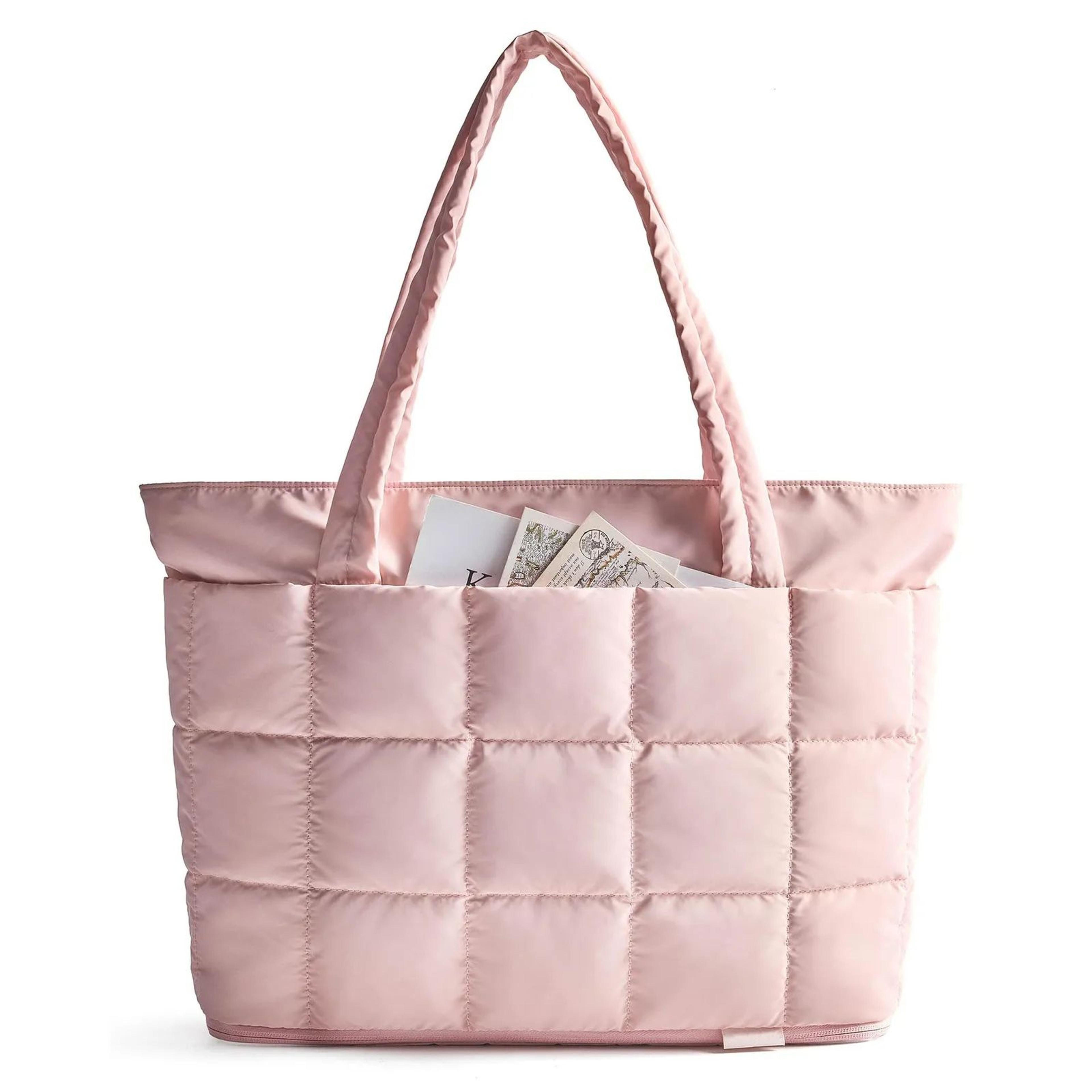 women nylon puffer shoulder bag lightweight large capacity tote purse