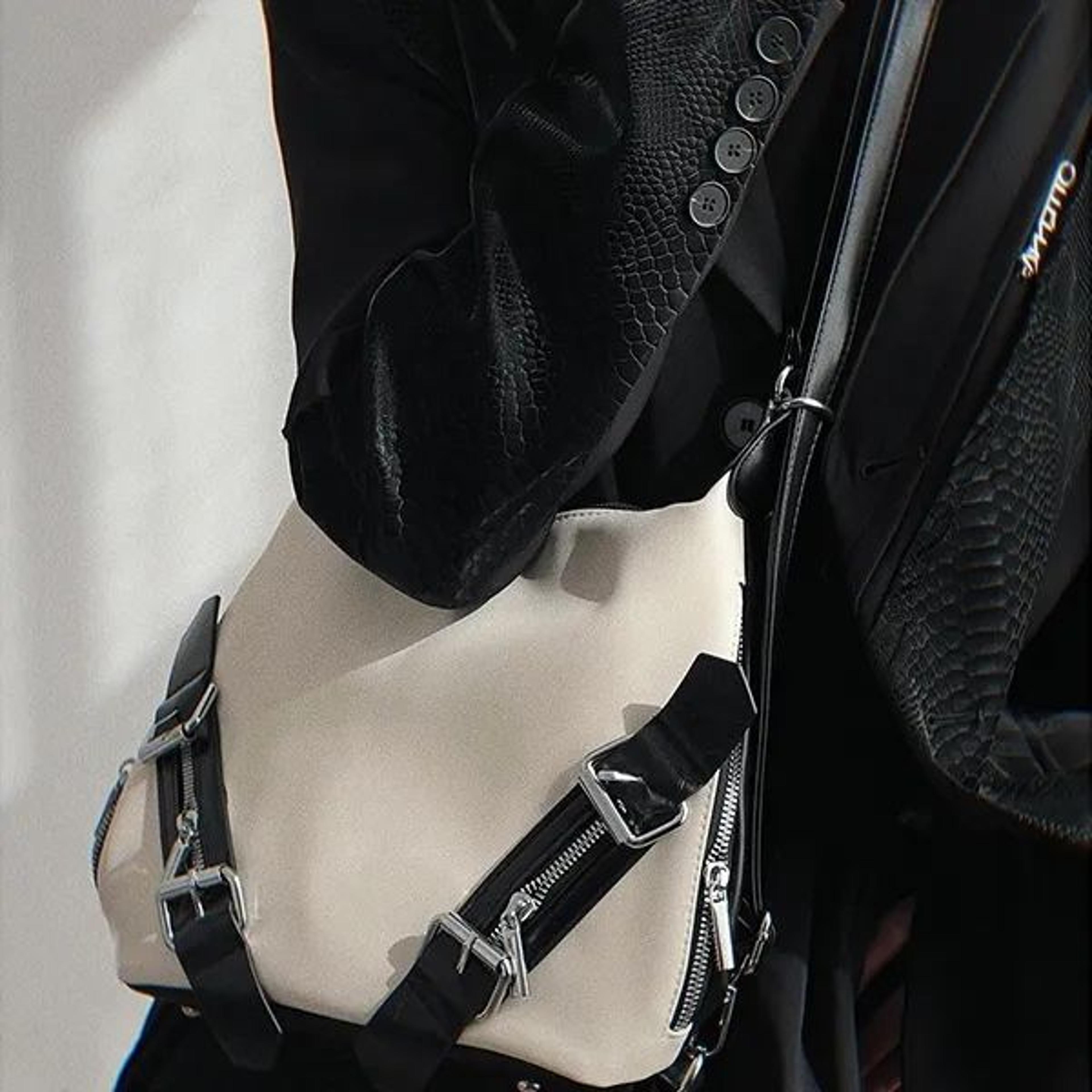 women dark fashion backpack and versatile shoulder crossbody tote bag