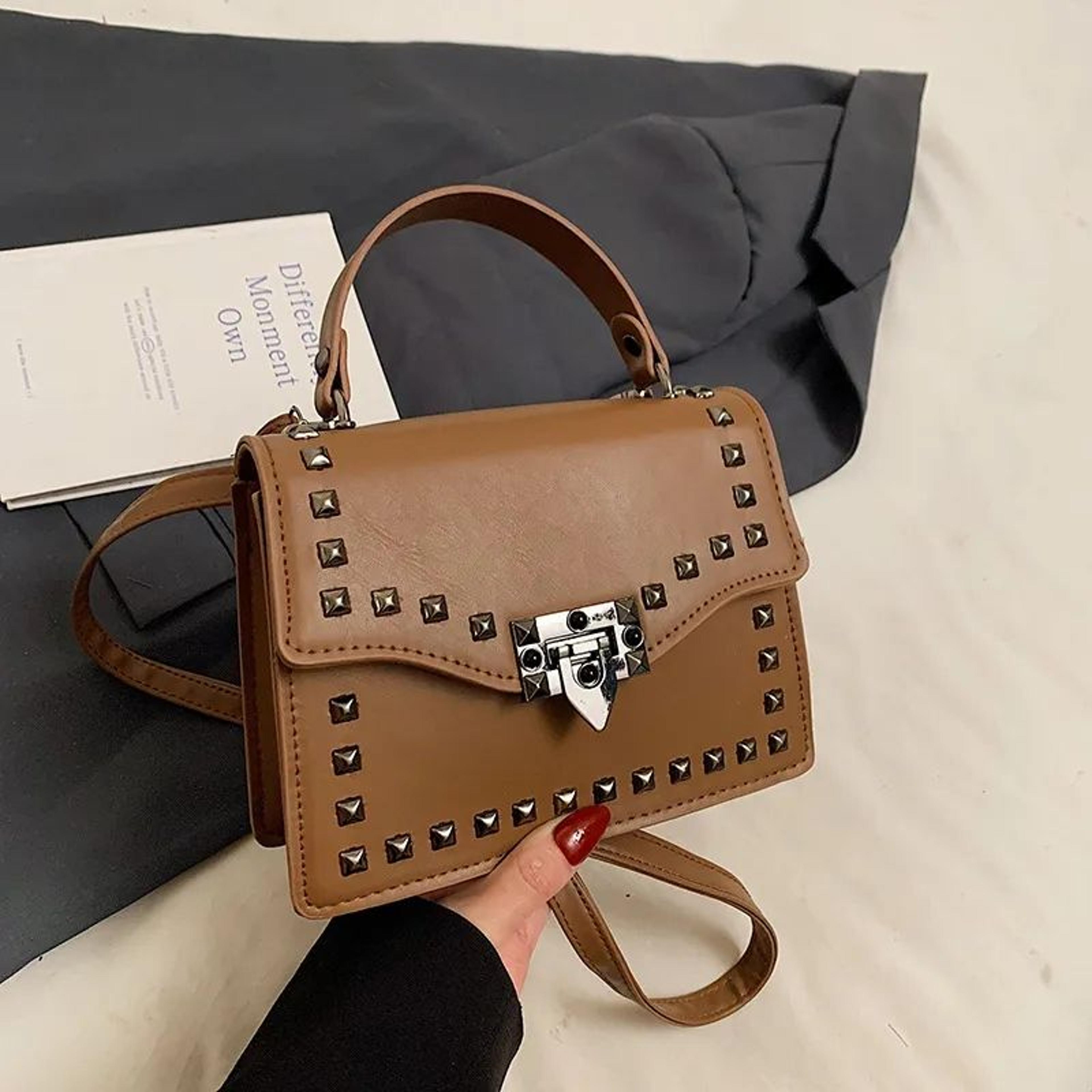 Women Small Square Crossbody Bag With Rivet Accents 1