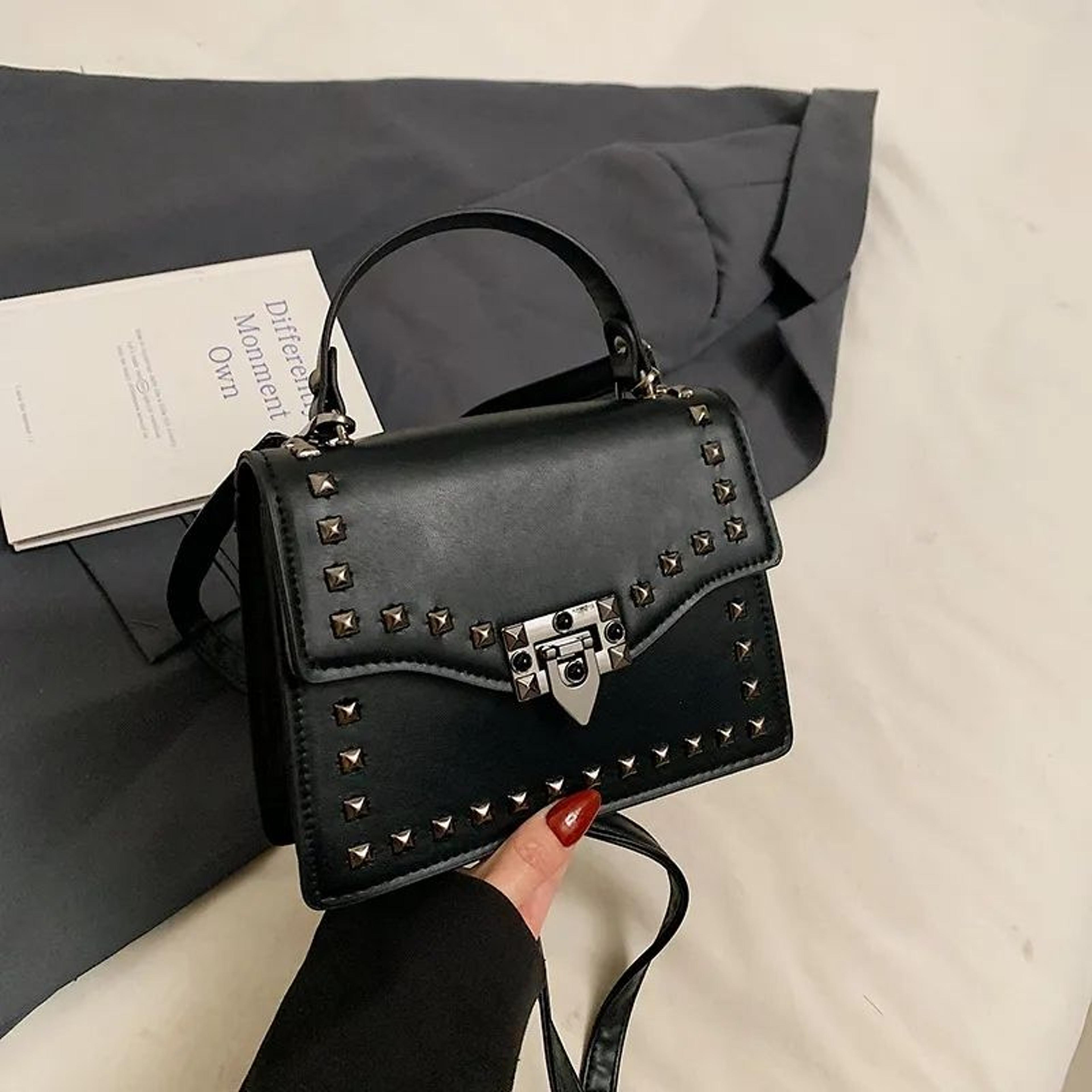 women small square crossbody bag with rivet accents