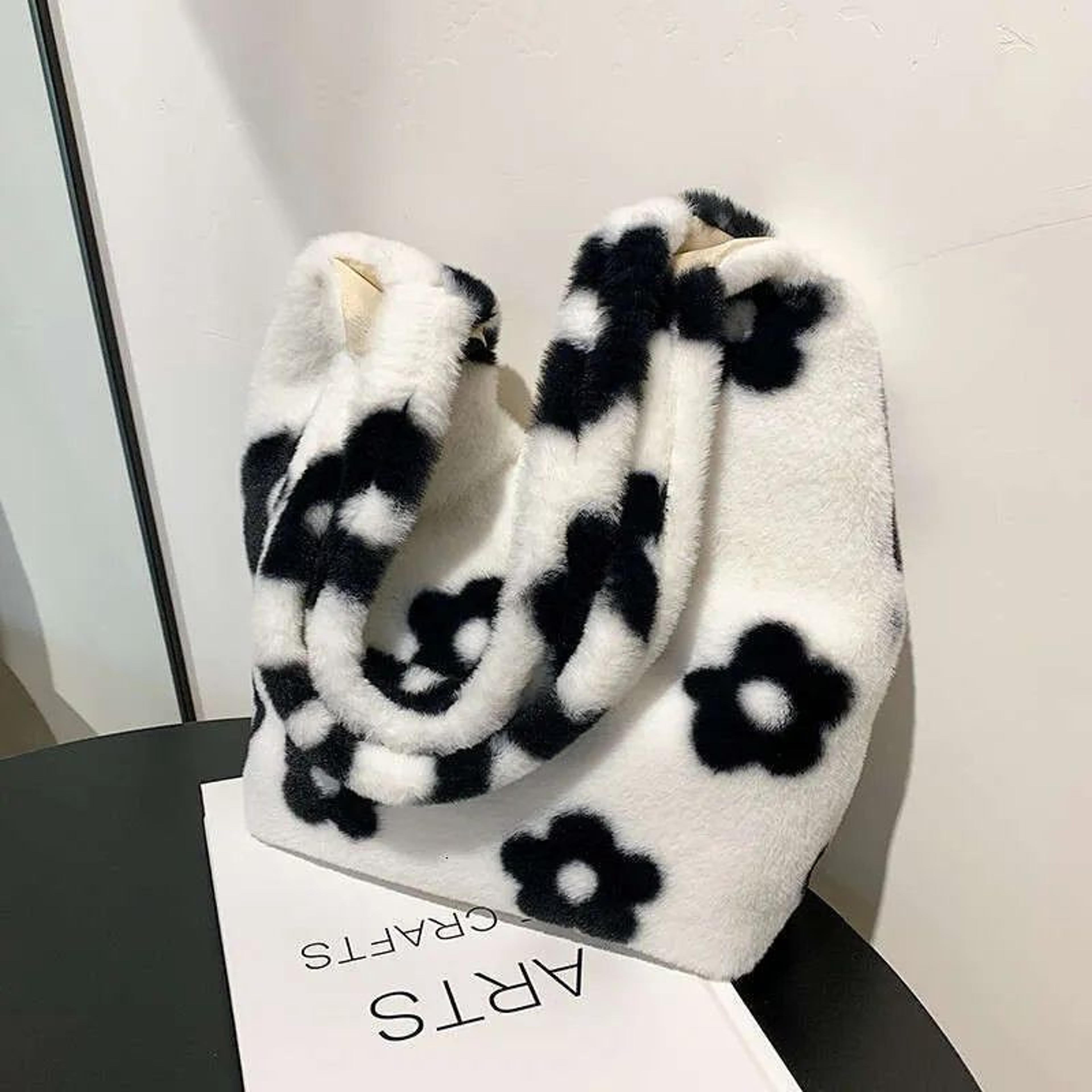 floral plush shoulder crossbody bag for women