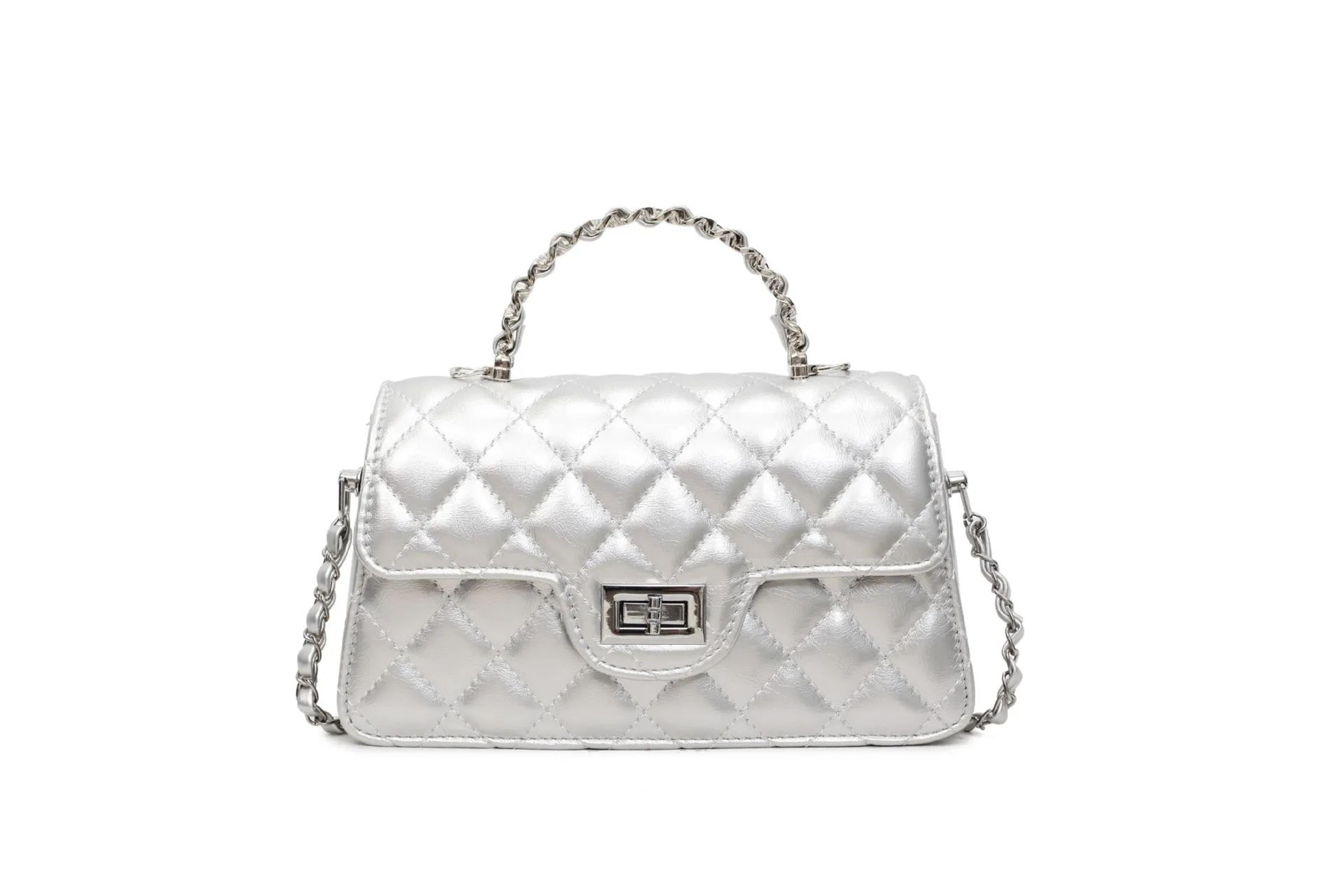 Womens Small Square Shoulder Handbag With Diamond Grid Design And Chain Strap 2