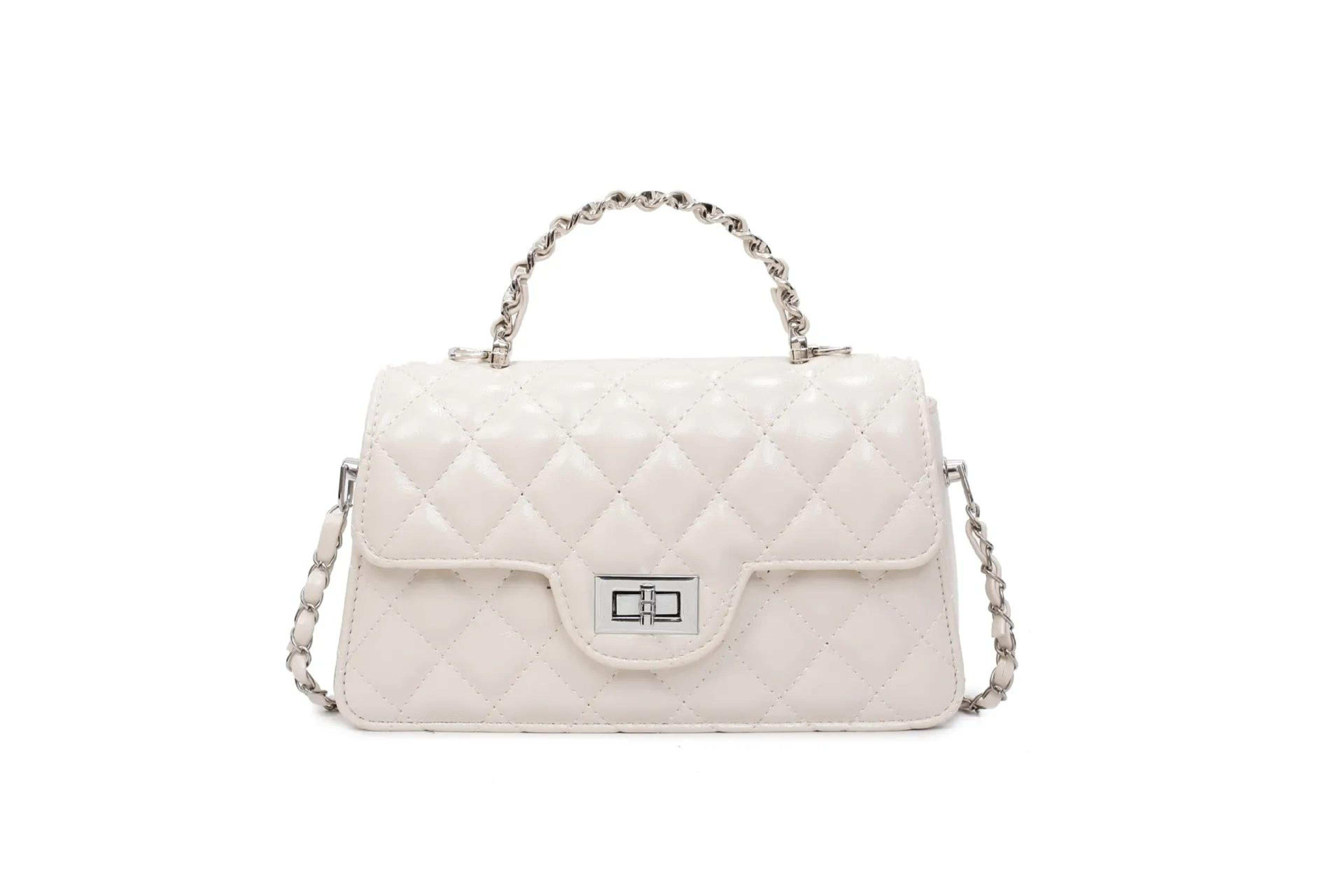 Womens Small Square Shoulder Handbag With Diamond Grid Design And Chain Strap 1