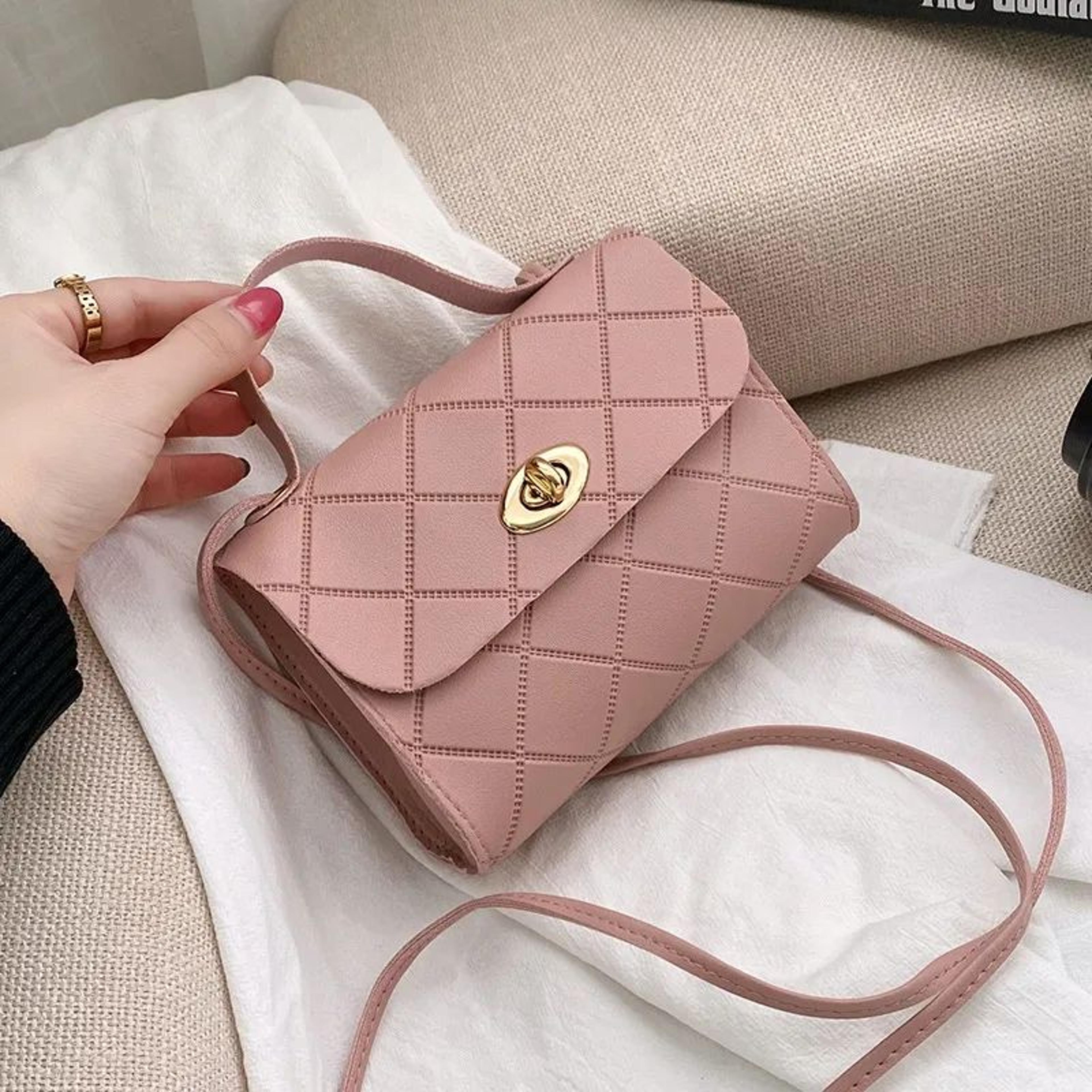 Women Mini Square Handbag With Diamond Grid Lock Detail And Crossbody Style 1