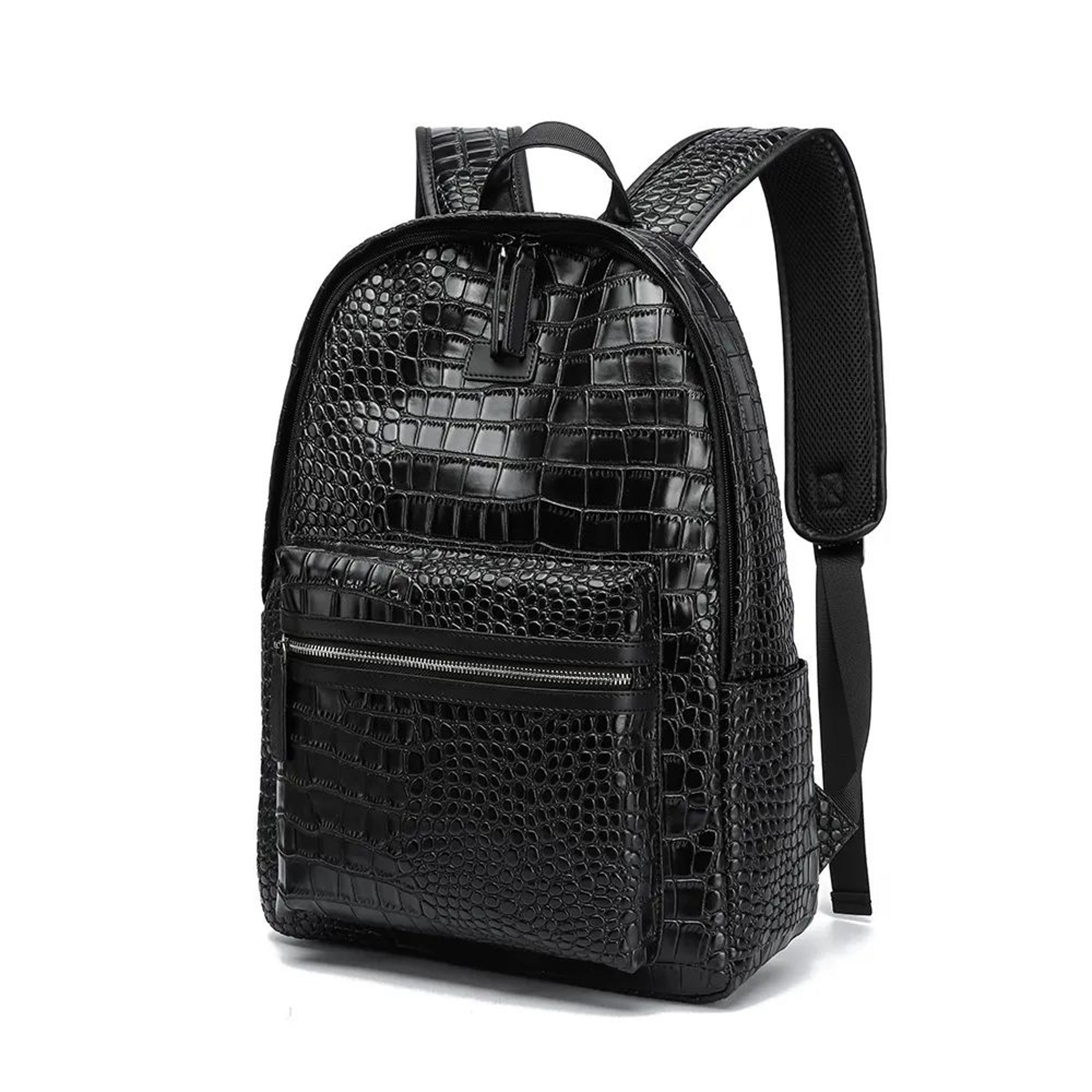 womens crocodile embossed soft leather backpack with large capacity for work and school